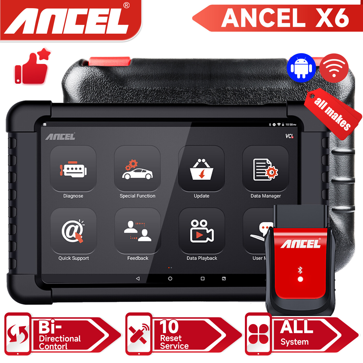 Car All System Bidirectional OBDII Scanner Diagnostic Scan Tool Code Reader SRS