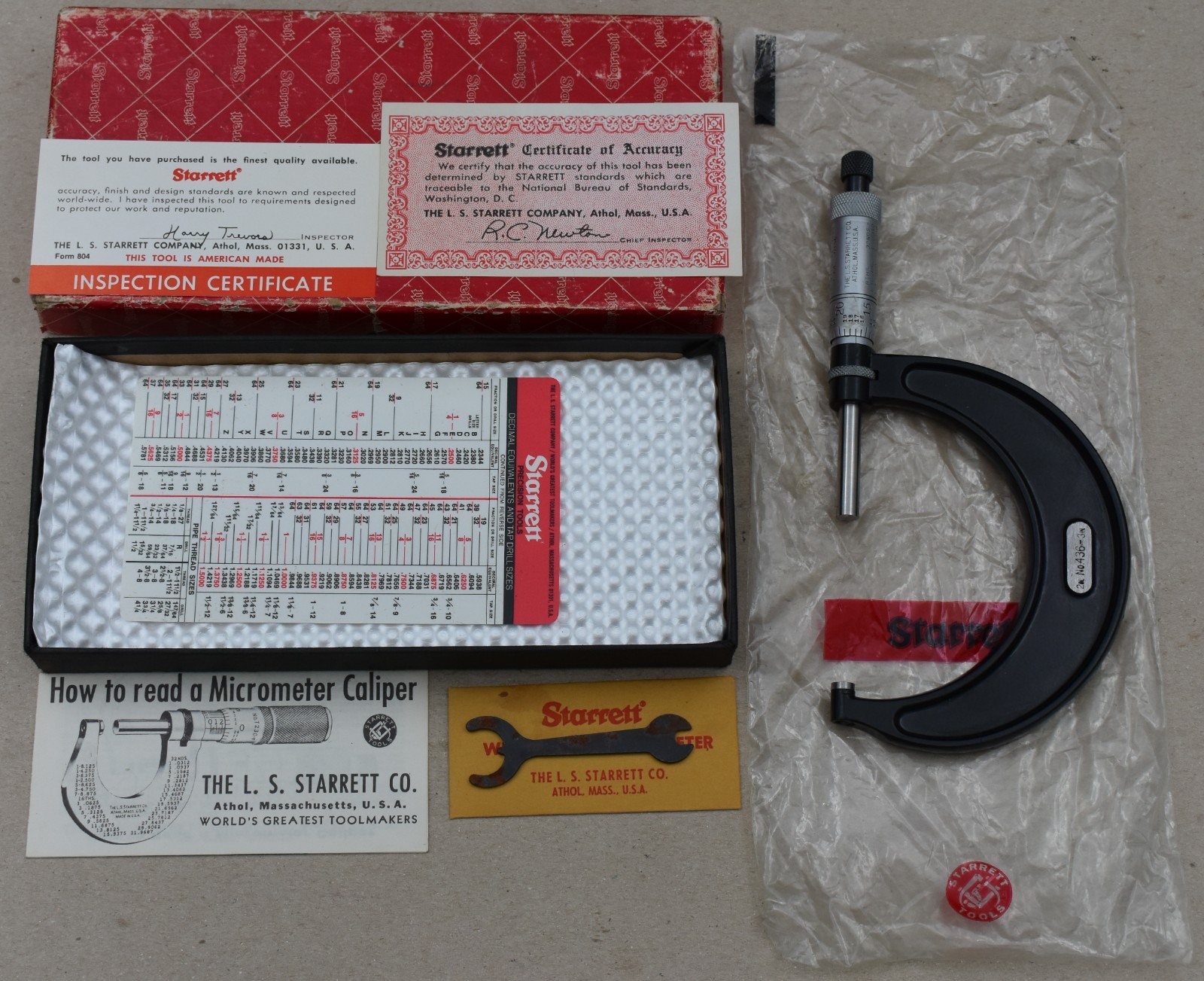 STARRETT TOOLS NO. 436, NEW OLD STOCK OUTSIDE MICROMETER 2"-3" w/BOX & PAPERS