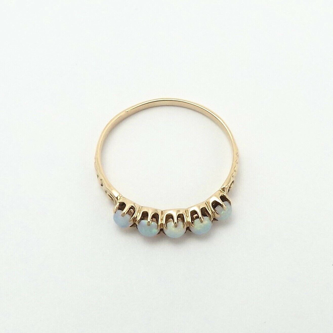 Victorian Solid 10k Gold Opal Wedding Band Ring Fiery Colors 5 Stone Setting