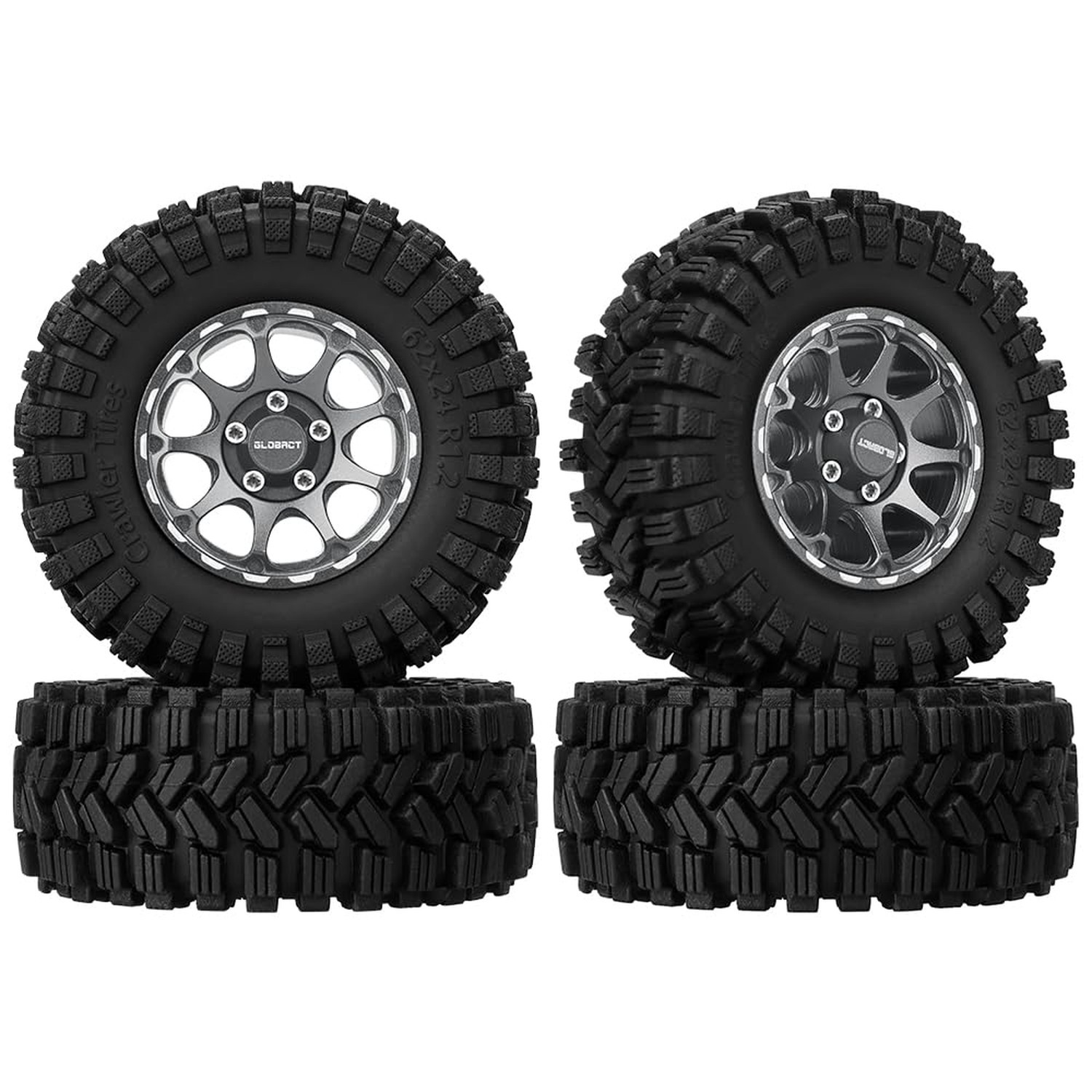 GLOBACT 9-Spoke Aluminum 1.2in Beadlock Wheel Tires Soft Sticky Rubber Tires ...
