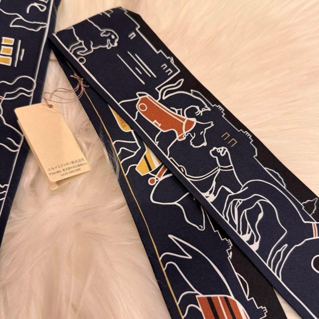 HERMES Twilly Scarf “Les Chiens Parisiens” Parisian Dogs Silk Authentic