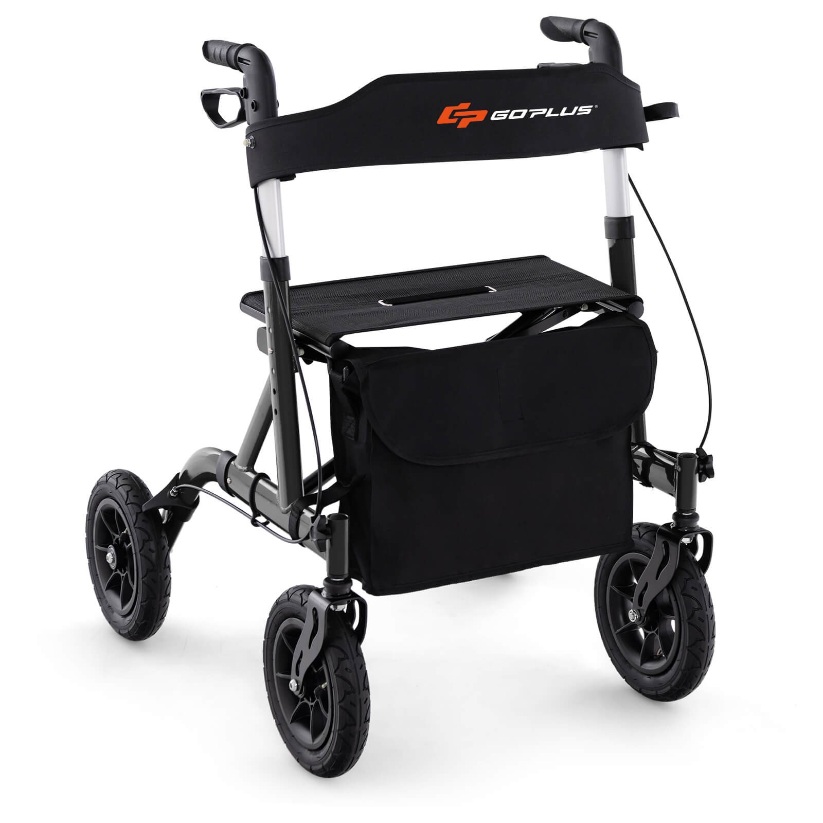 Foldable Height Adjustable Rollator Walker w/ Seat, Storage Bag for Seniors