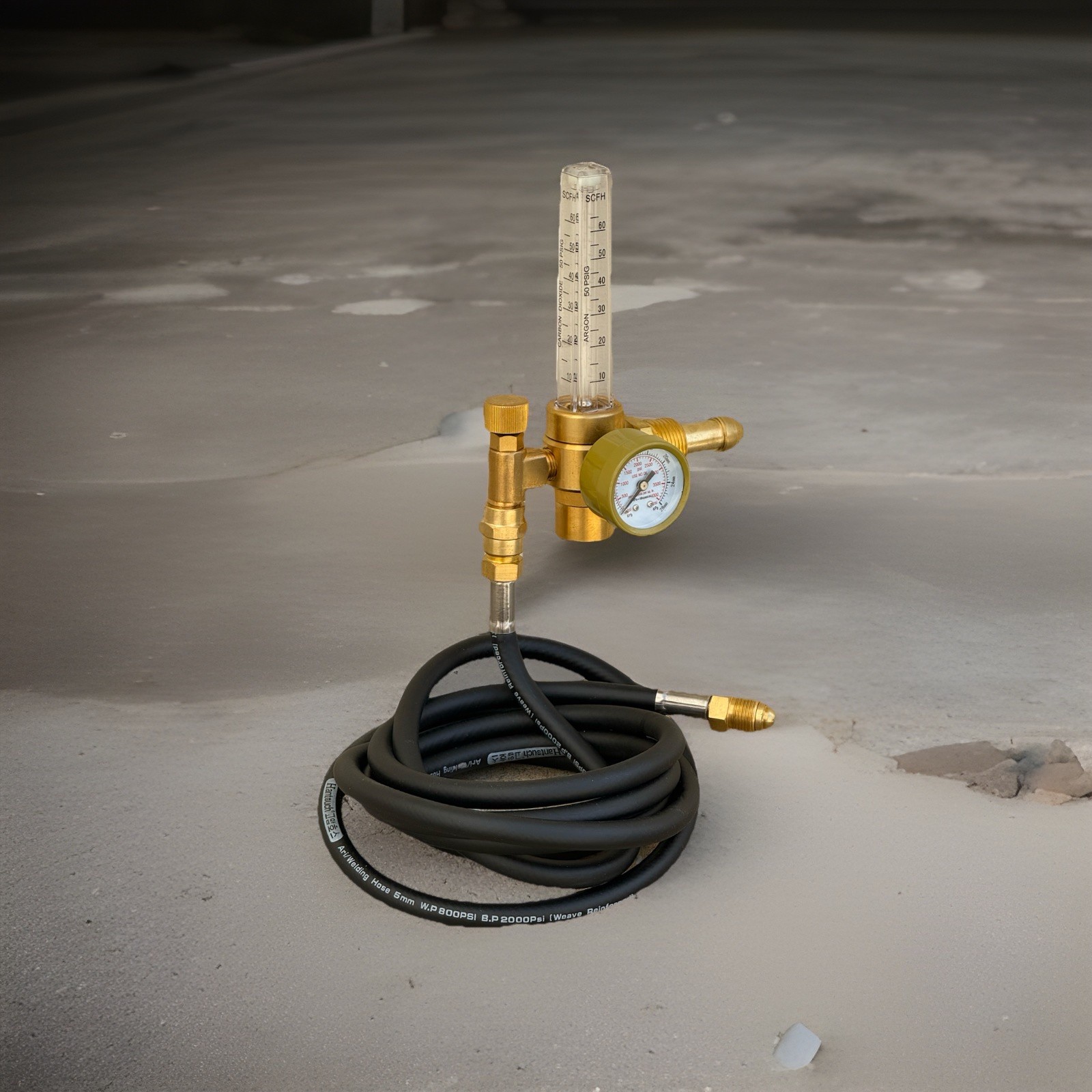 CO2 Argon Flow Meter Gas Regulator Gauge & 10’ Welding Gas Hose CGA 580 Mig Tig