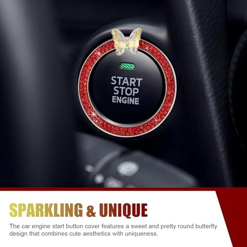 Bling Push Start Button Cover, Sparkling Butterfly Rhinestone Car Start Button