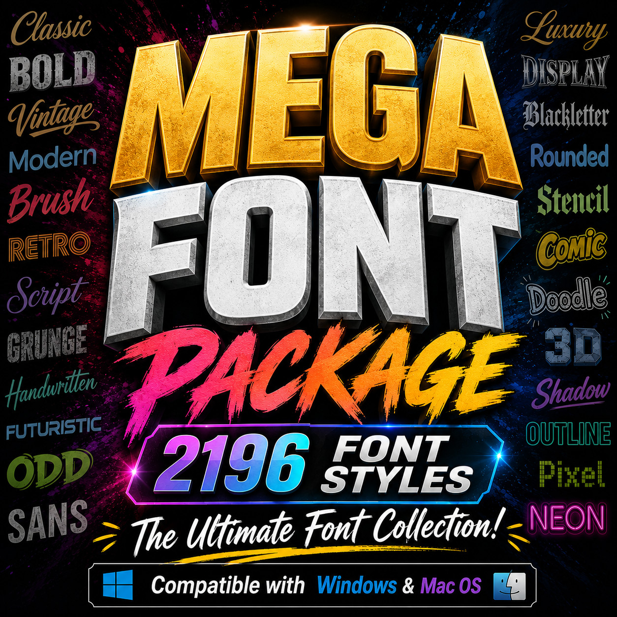 Font Package - 2196 TrueType Fonts on USB - The Ultimate Font Collection