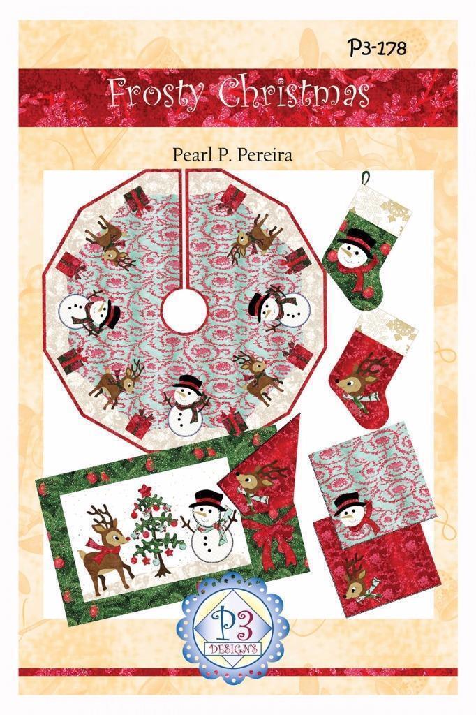Frosty Christmas Pattern by P3 Designs~Tree Skirt,Gift Card Stocking and more
