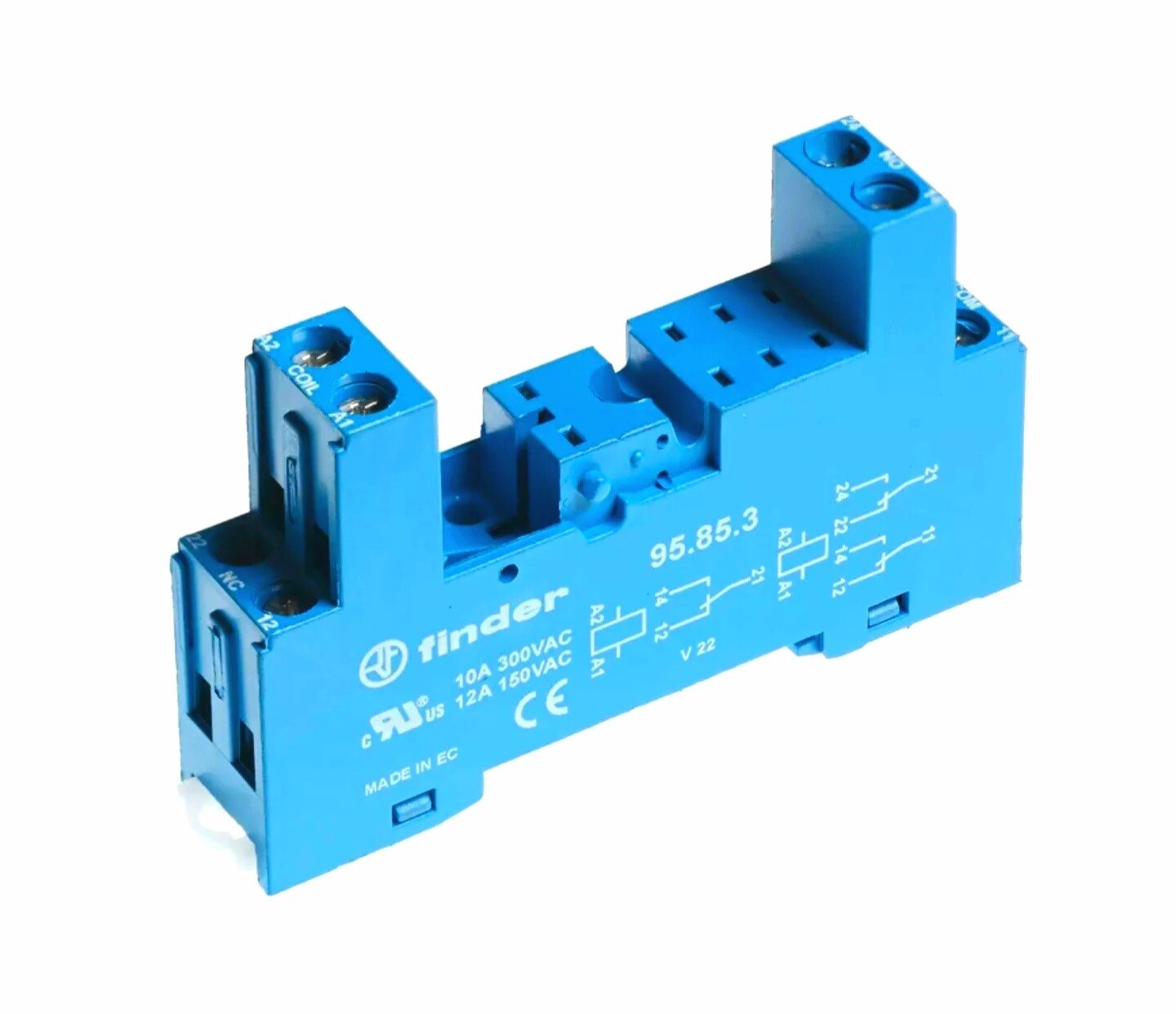 FINDER 95.83.3, Relay Socket, 10 Amp, 300 VAC, DIN-Rail Mount, Blue