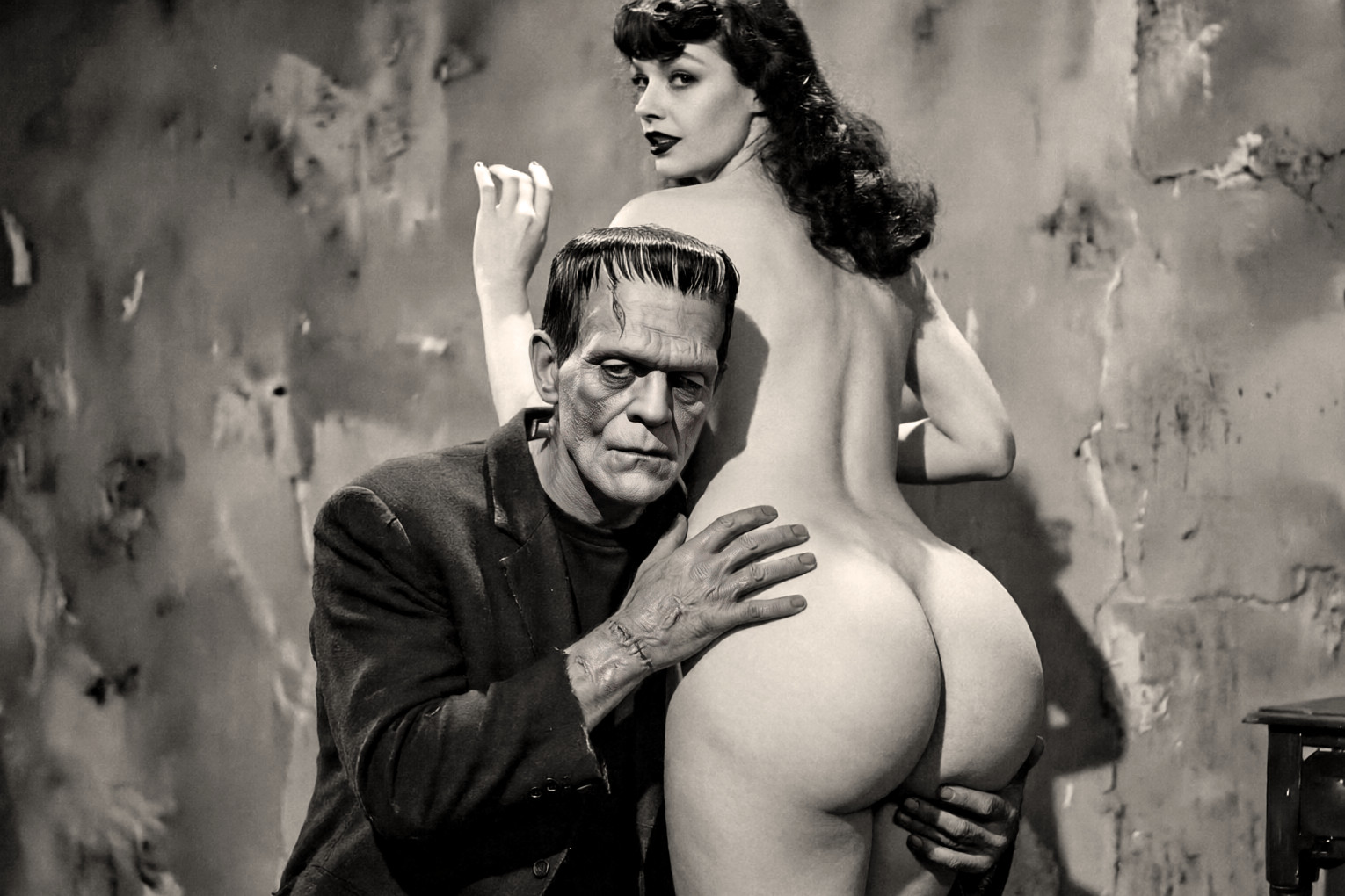 #074 Saucy Spooks Pin-Up ART PRINT - POSTCARD Retro Style HALLOWEEN Frankenstein