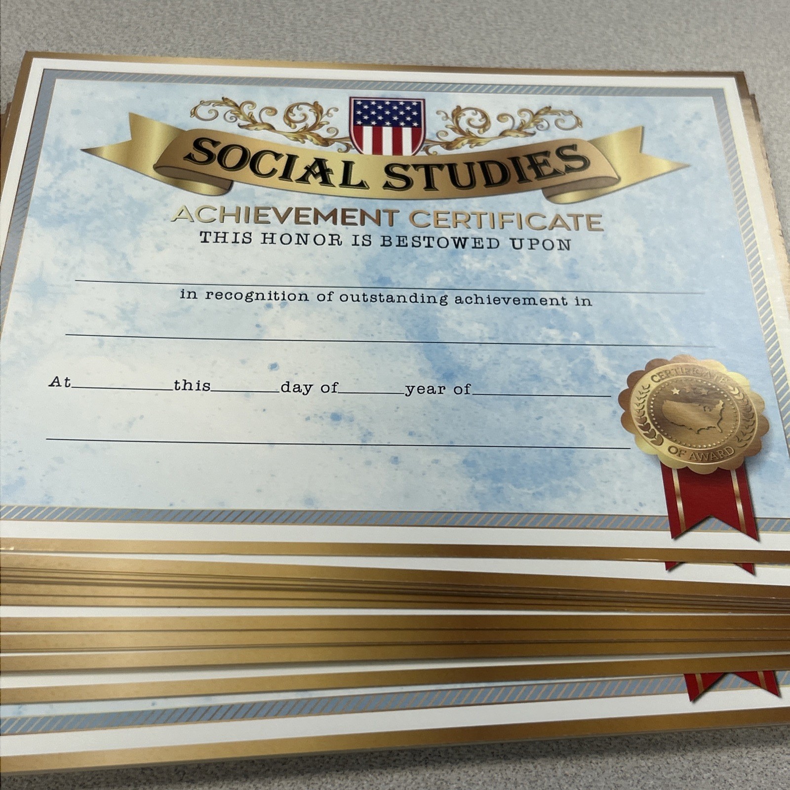 Tenare 48 Pcs Social Study Achievement Certificate 11 x 8.5 Inches Paper Awards