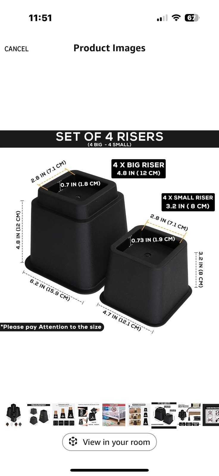 Adjustable Bed Risers Stackable Lift, 3, 5, 8 Inch Set Of 8