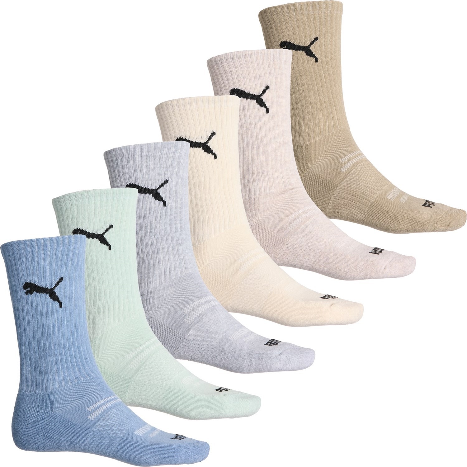 PUMA SOCKS MEN'S - CREW 263 - SOLID BEIGE OLIVE - LARGE (10-13)- PACK 6