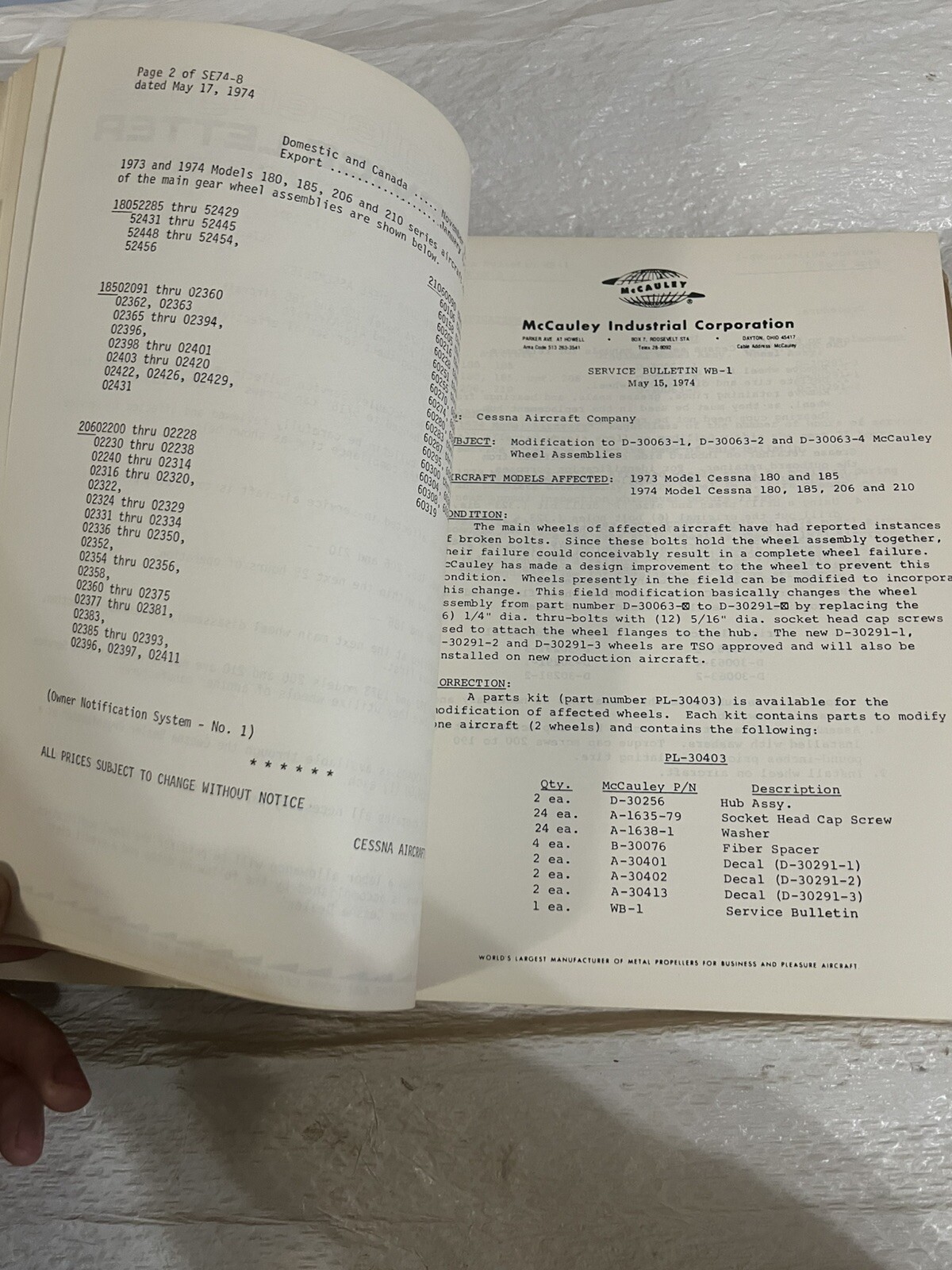 cessna 1974 service information summary Manual Book