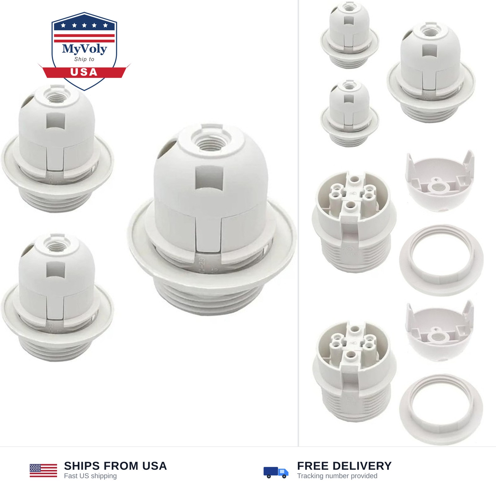 E26 E27 Light Socket,Plastic Threaded Medium Base Lamp Holder with Shade Ring...