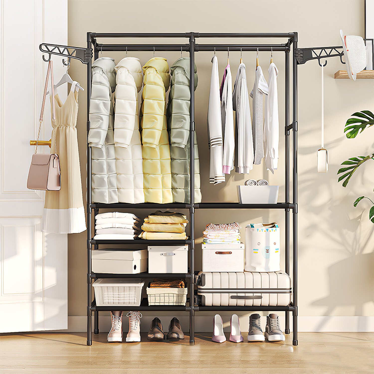 Heavy Duty Clothing Garment Rack Rolling Clothes Organizer Double Rails Hanging