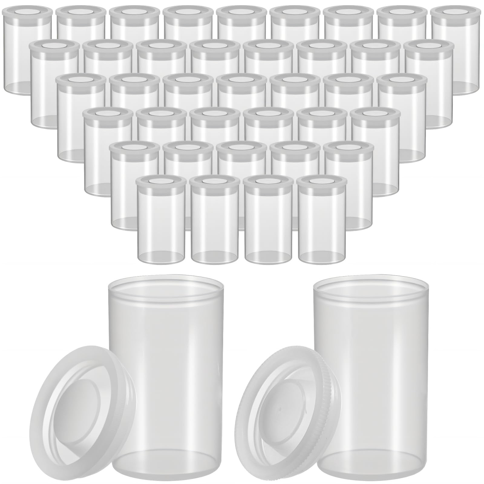 100 Pieces Film Canisters with Caps 35 mm Plastic Empty Camera Reel clear
