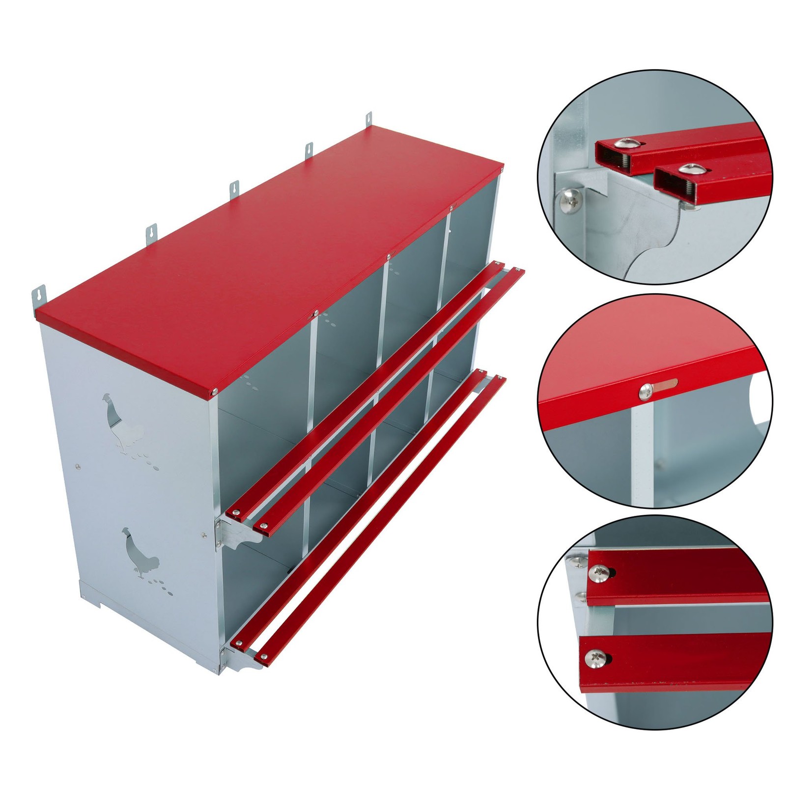 8 Compartment Chicken Nesting Boxes Metal Poultry Nest Box Wall Mount For Hens