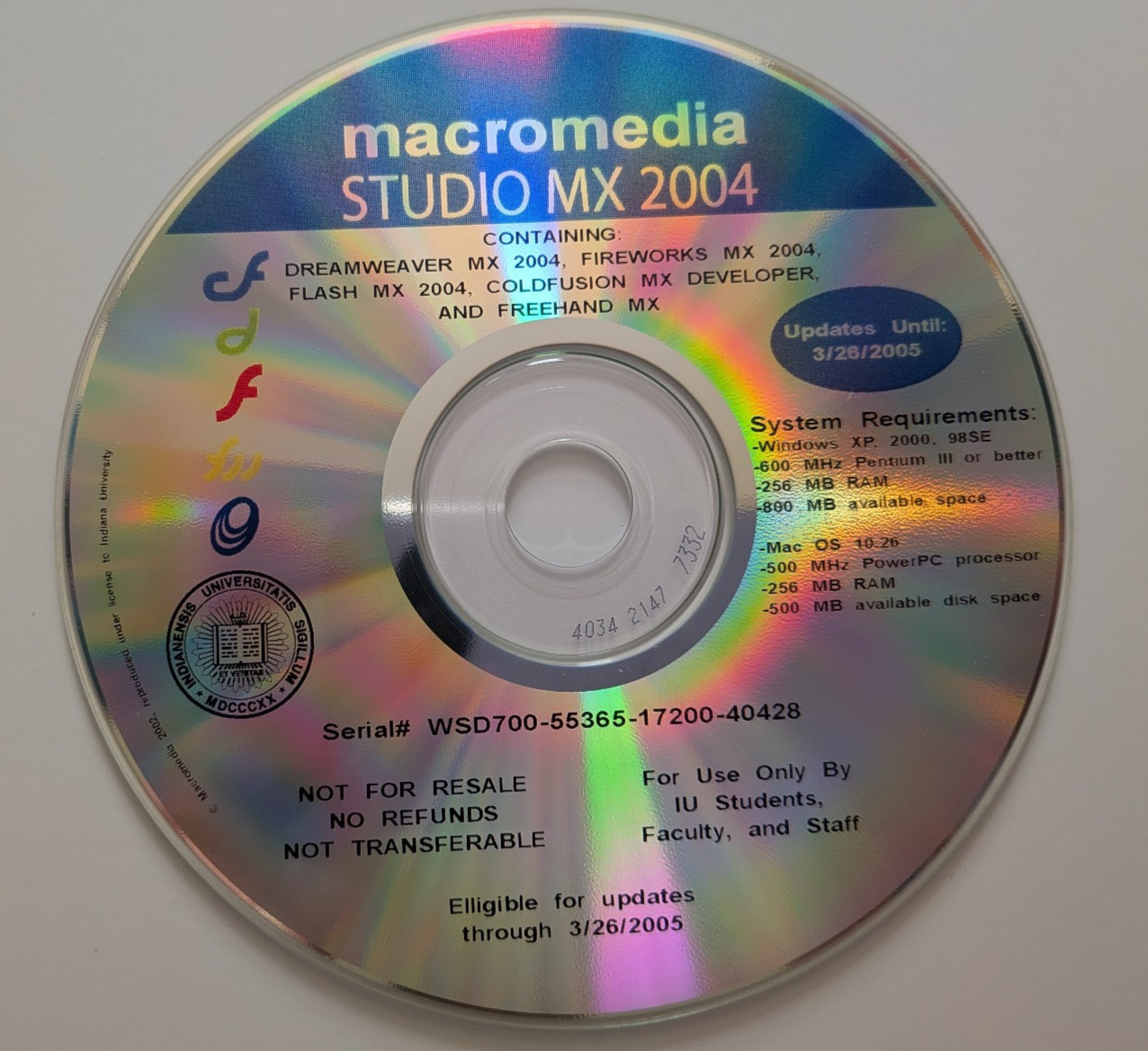 Macromedia Studio MX 2004 - Windows/MAC CD - With Serial Number