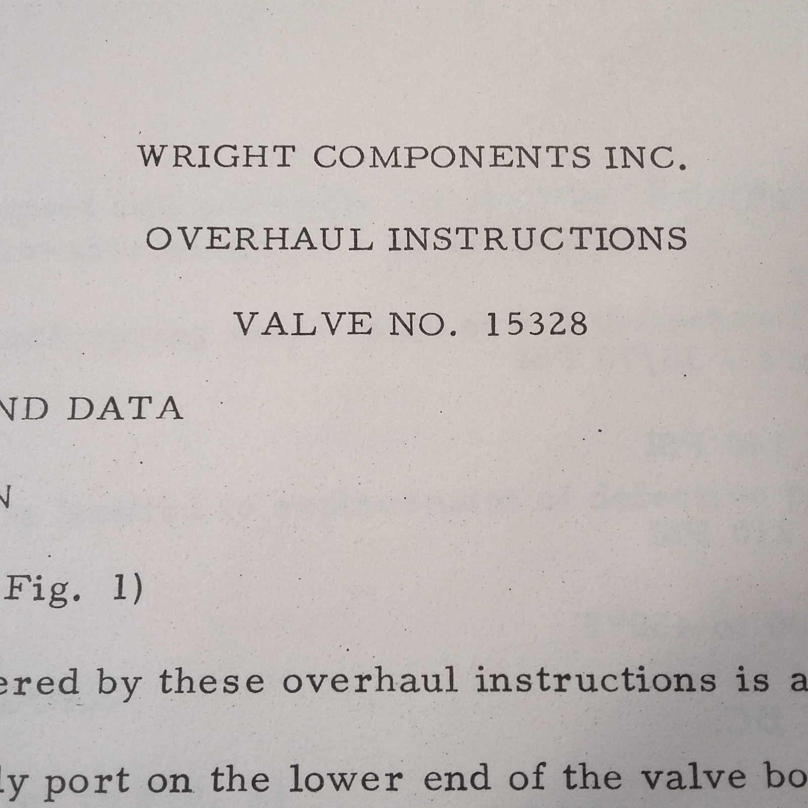 Wright Components Shutoff Valve 15328 Overhaul Instructions