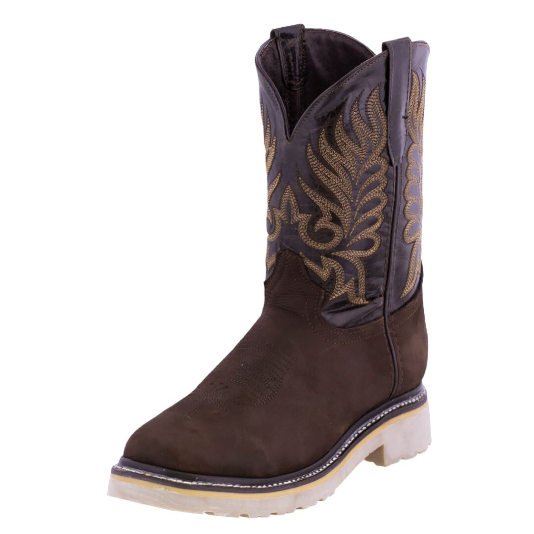 Mens Dark Brown Work Boots Real Leather Anti Slip Pull On Soft Toe Botas Trabajo