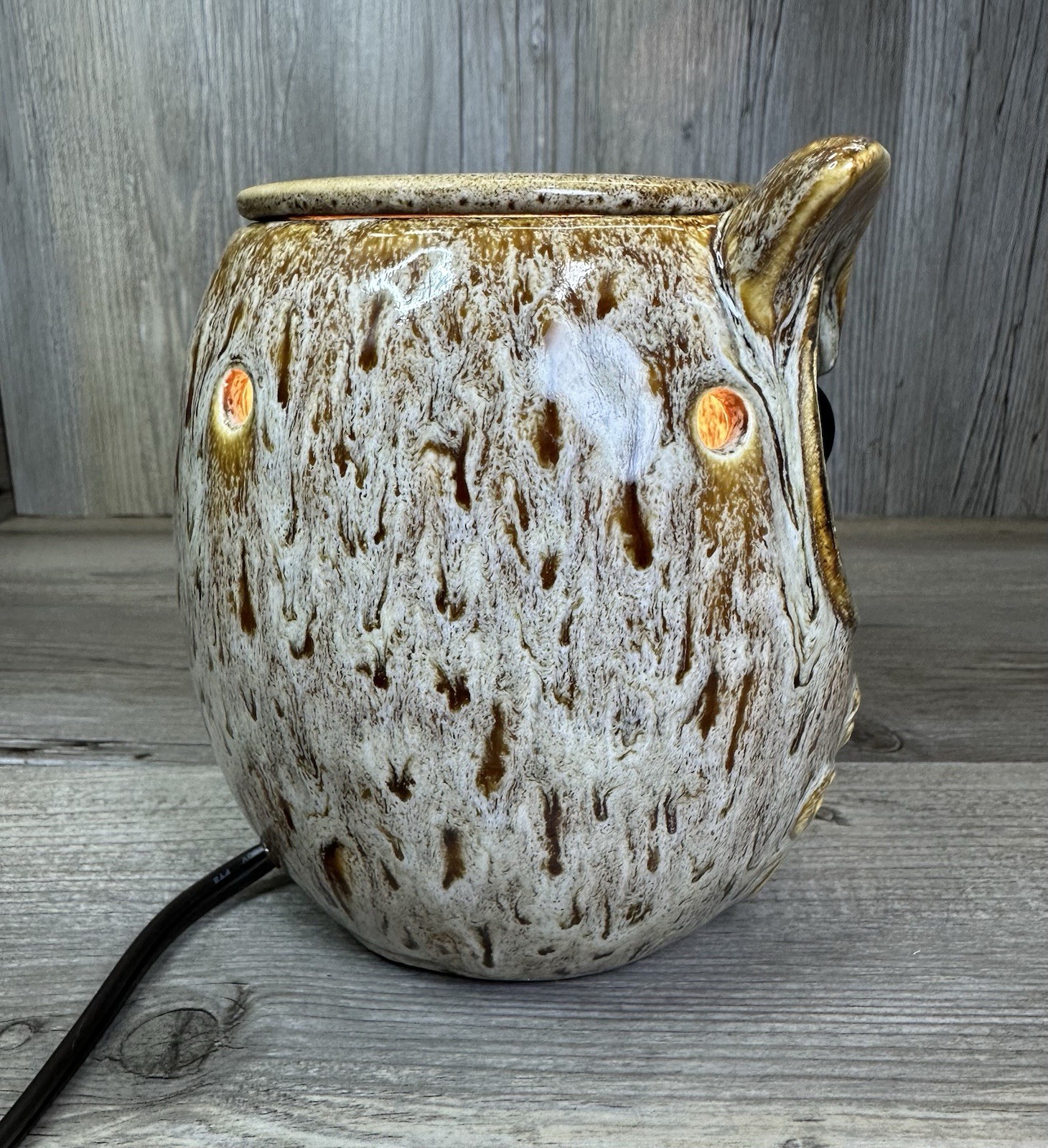 Owl Night Light Brown Ceramic Drip Glaze 6" Tall