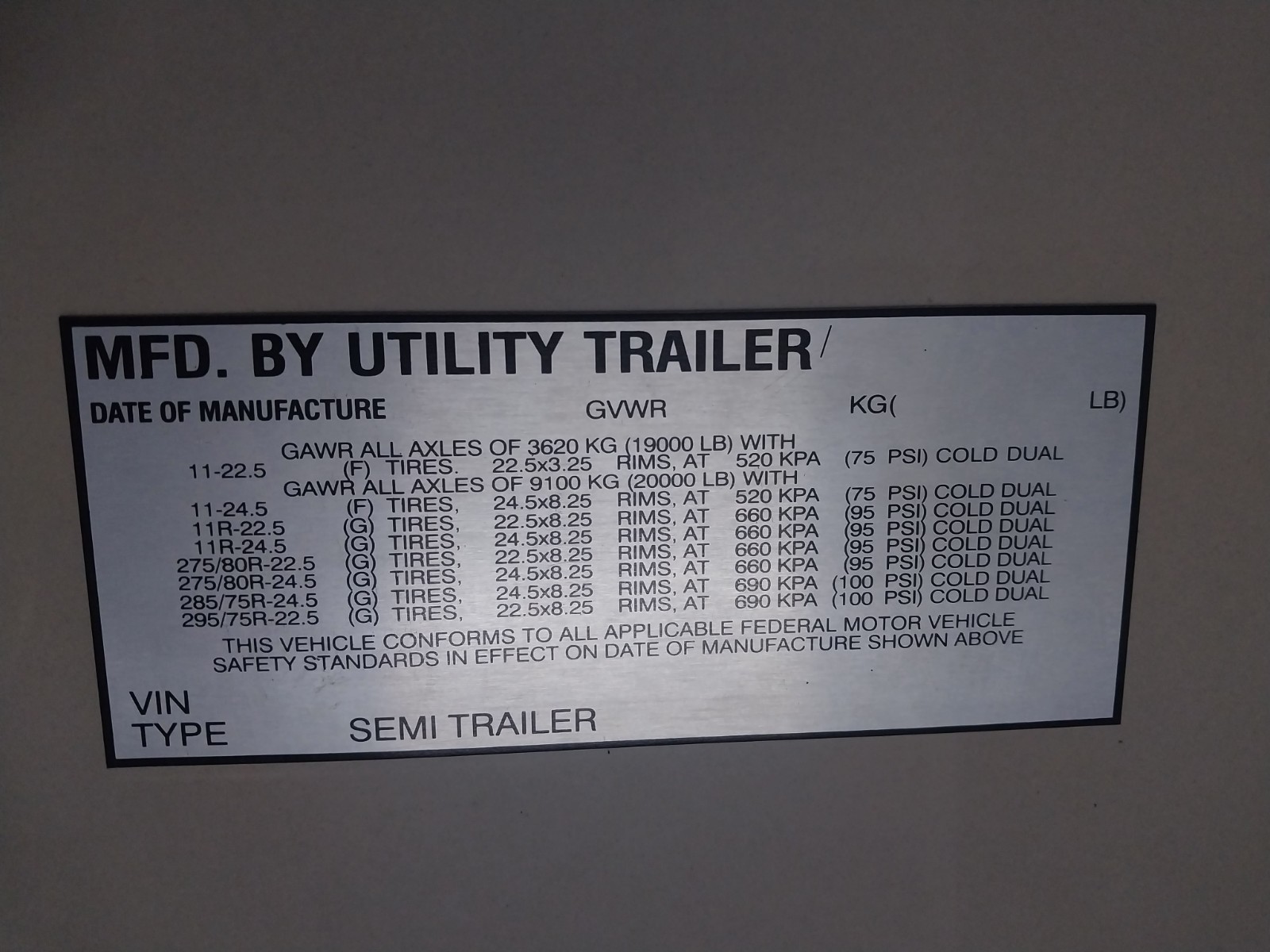 Aluminum Data Plate May Fit For Utility Trailer Data Plate Engraved