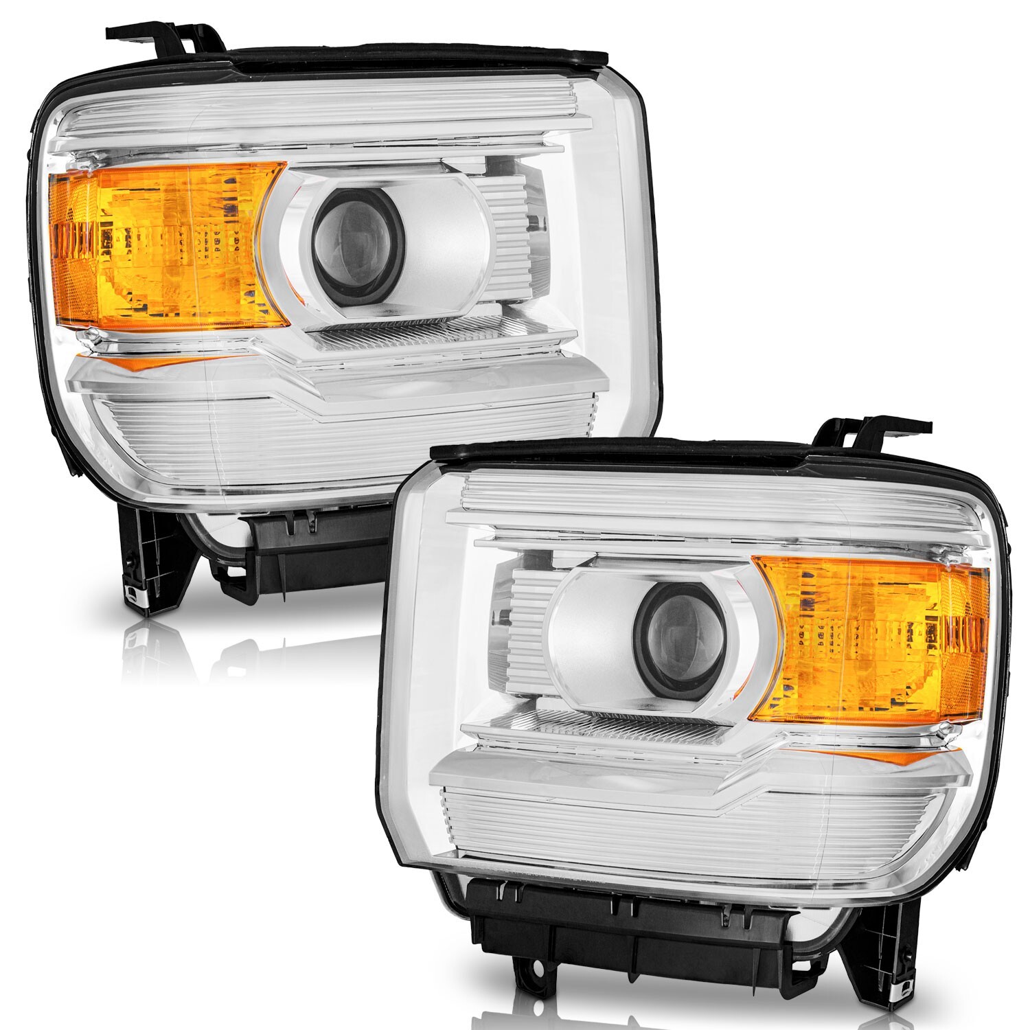 Pair Headlights For 2014-2018 GMC Sierra 1500/15-19 2500HD 3500HD Projector