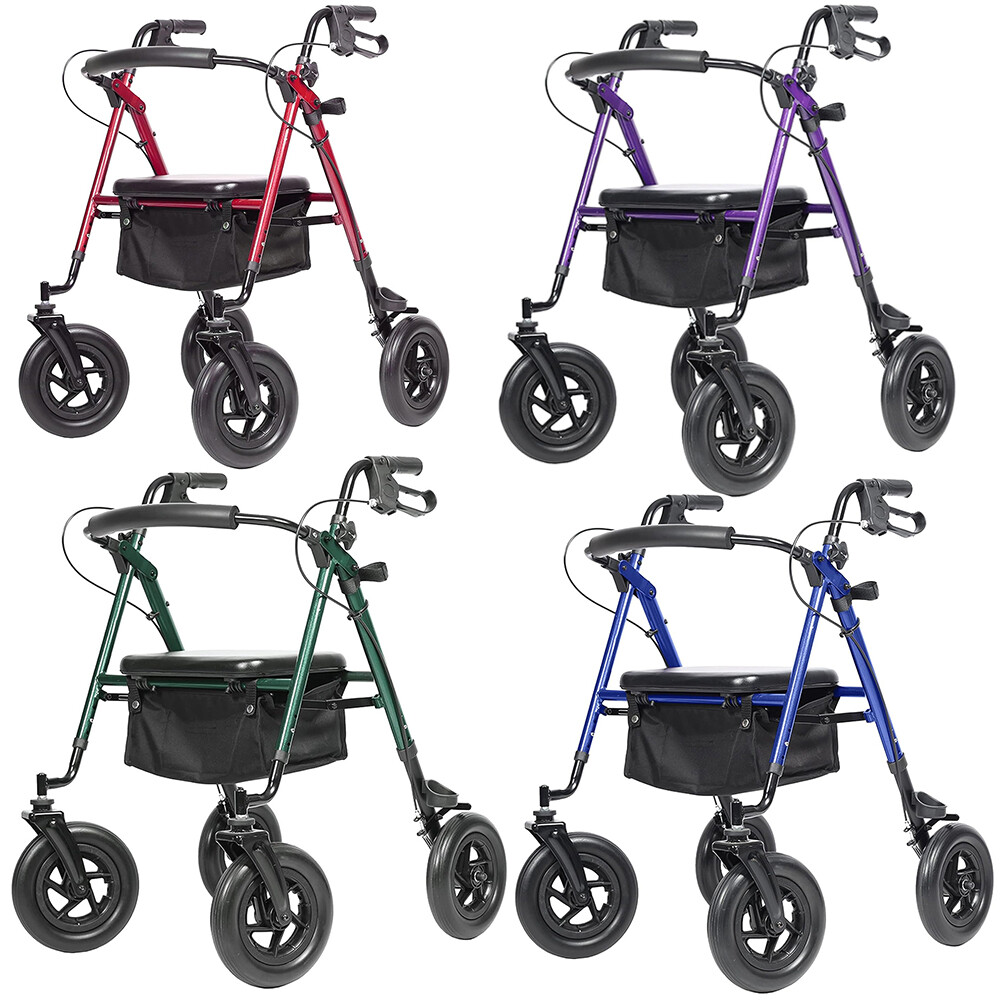 10” Deluxe ELENKER Rollator Walker Medical Aid Heavy Duty Upright Stand Up