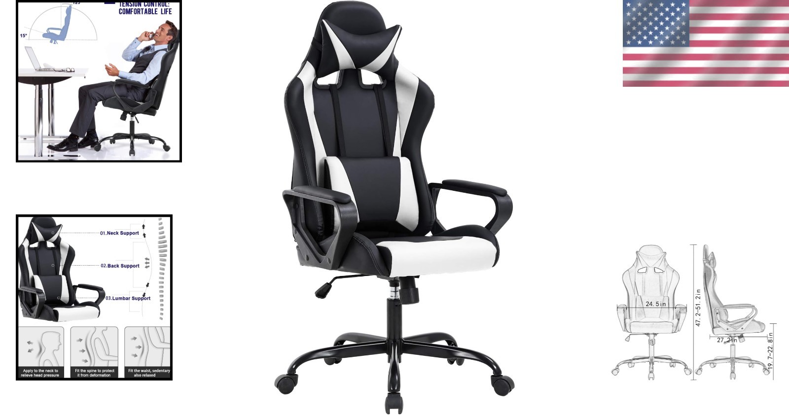 Stylish High-Back Ergonomic Chair for Gaming & Relaxation - White Color