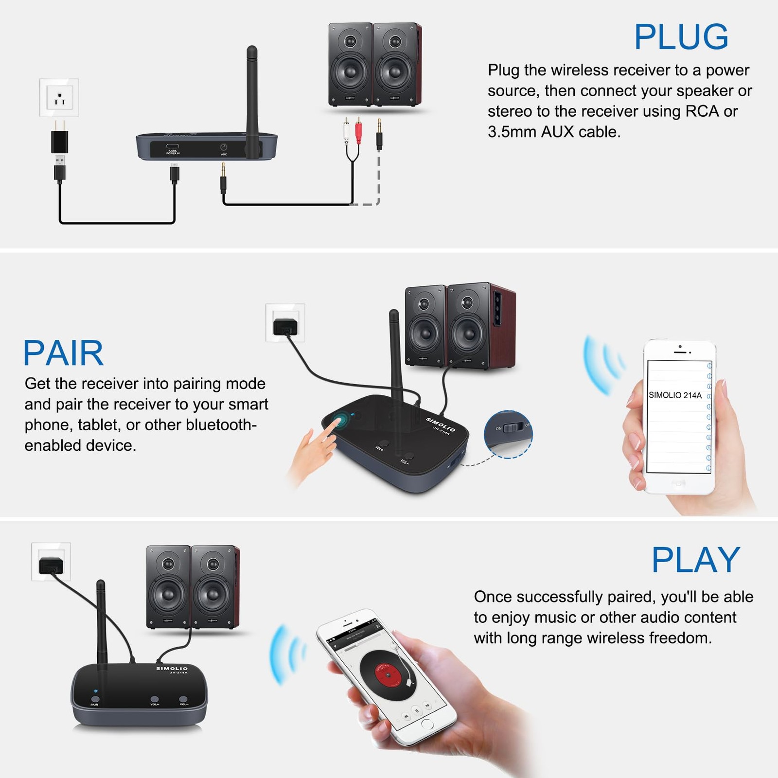 Long Range Bluetooth Audio Adapter, HiFi Wireless Adapter for Home Stereo/Wir...