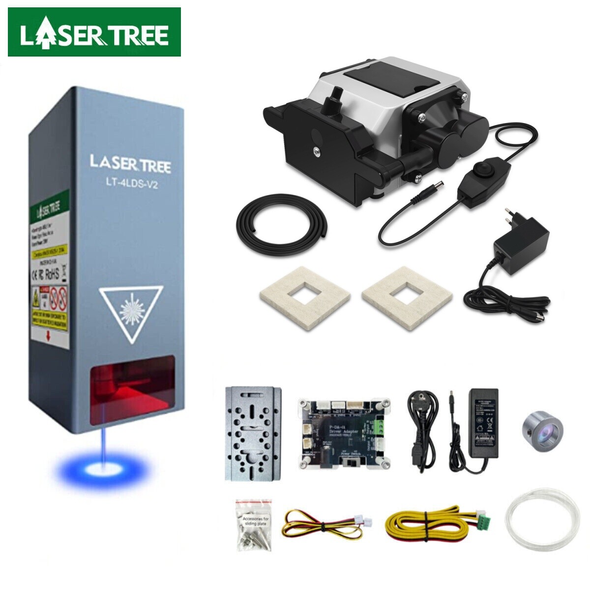 20W Optical Power Laser Module Head  for Laser Engraver Cutting +Air Assist Pump