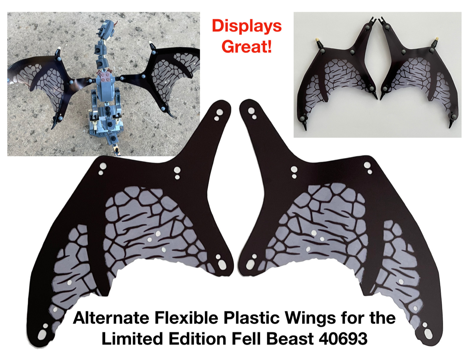 Custom Wings for Lego LotR Fell Beast 40693 Alternate Fell Beast Wings Style 1
