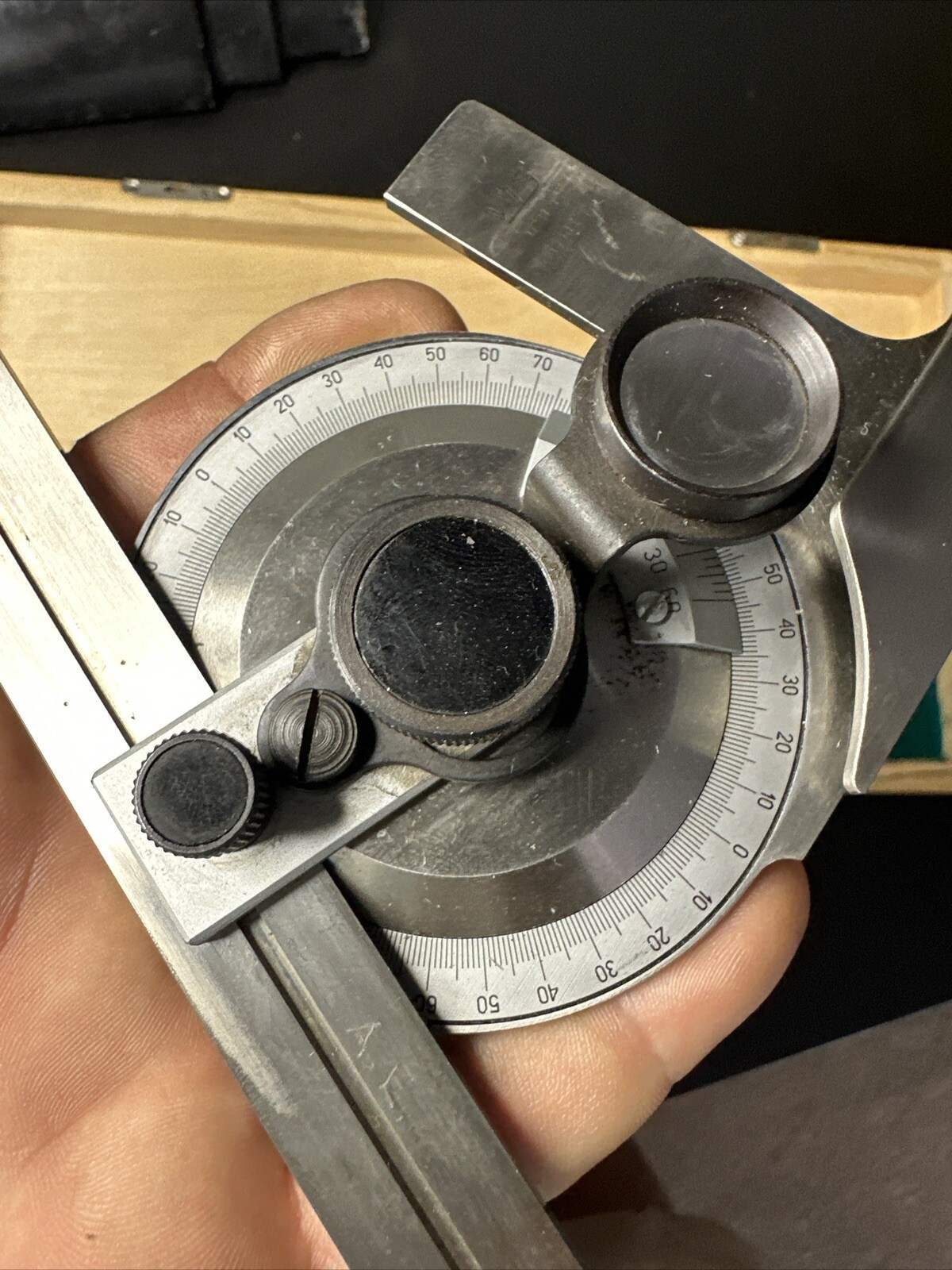 VIS BEVEL PROTRACTOR SET 6” & 12” Machinist Tool Maker Box Find POLAND