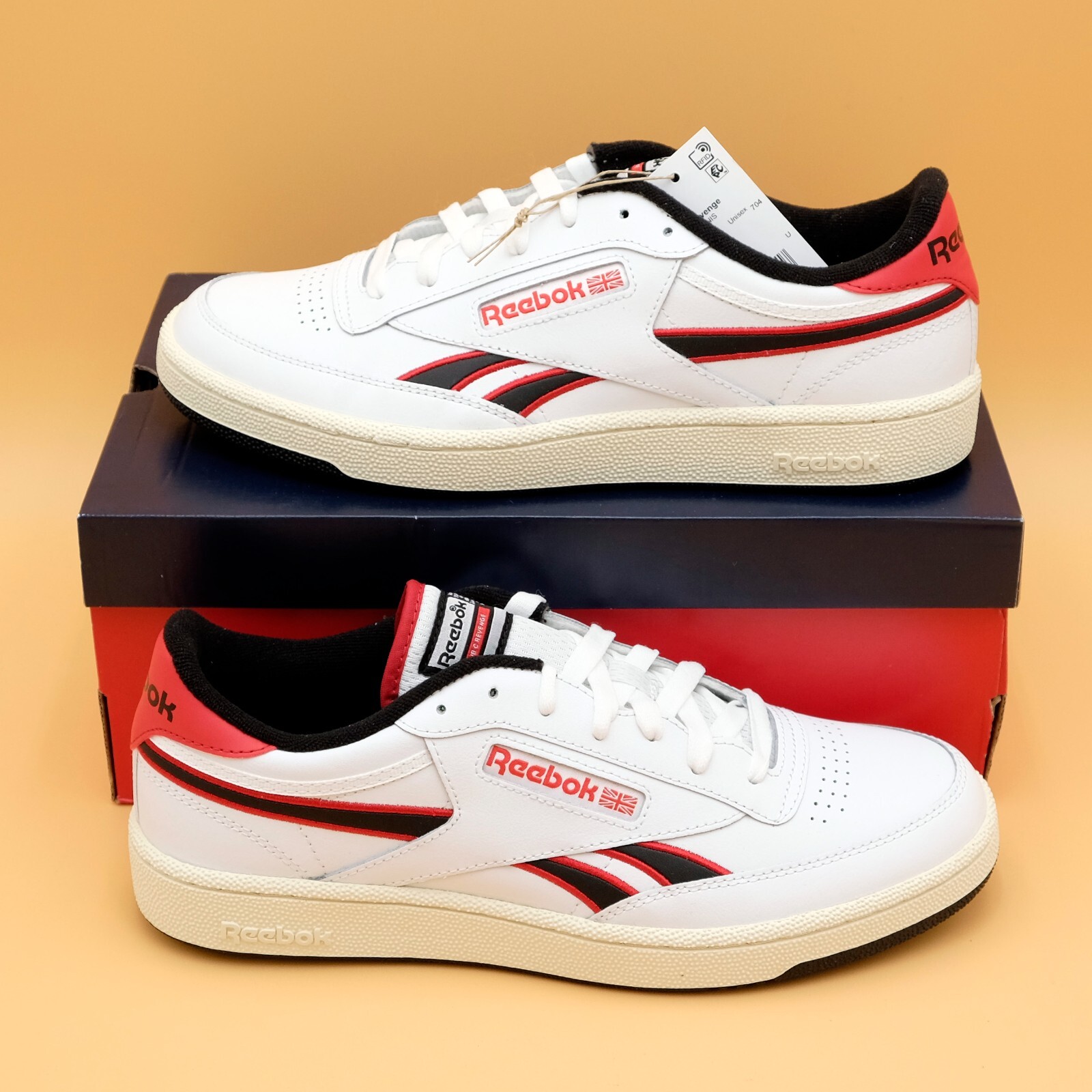 Reebok Club C Revenge Men's Sneakers ⬛🟥 White, Vector Red & Black - NEW!