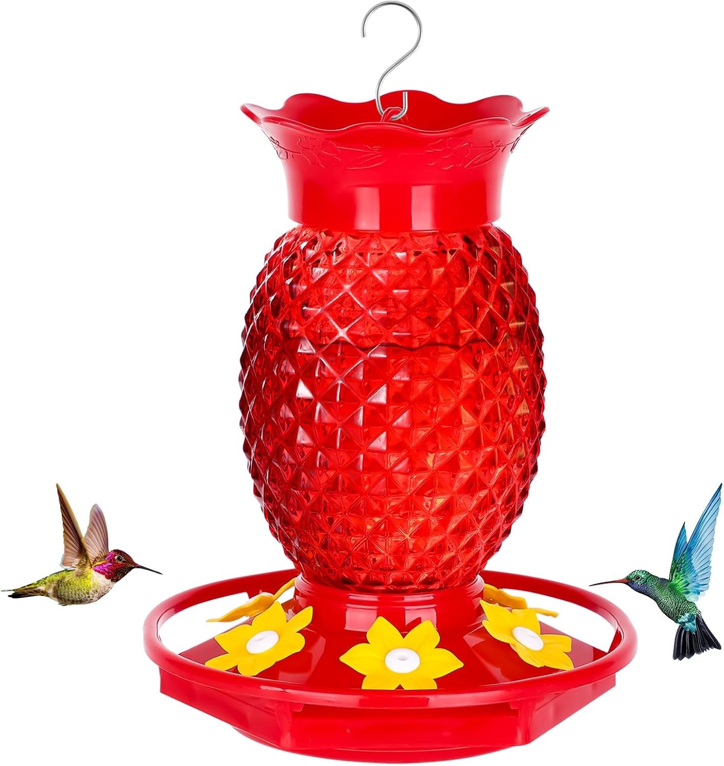 Glass Hummingbird Feeders for Outdoors Hanging Ant and Bee Proof Red 16OZ