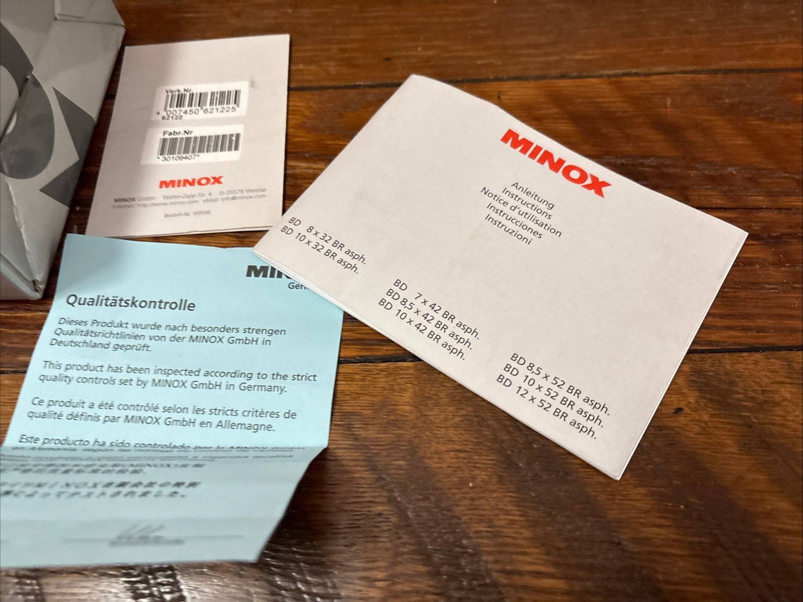 Minox BD 8x32 ALT BR Binoculars Binocular Box & Paperwork Only!