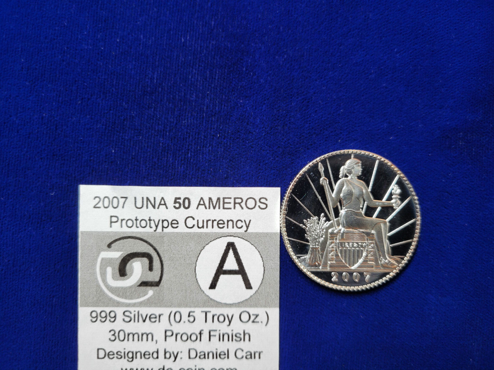 🌟 Daniel Carr 2007 UNA 50 AMEROS Seated Liberty 1/2 oz Proof Silver 50 MINTAGE!