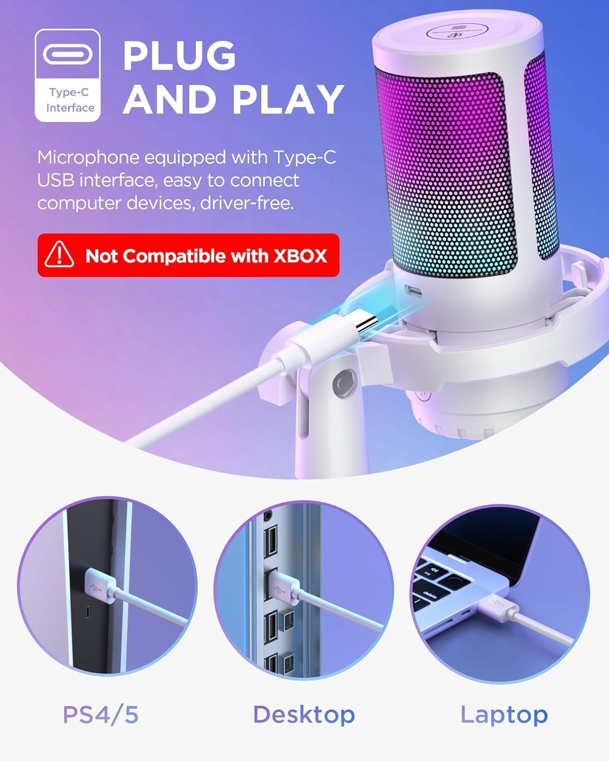 Gaming USB Microphone Noise Cancellation Condenser Stand for Streaming