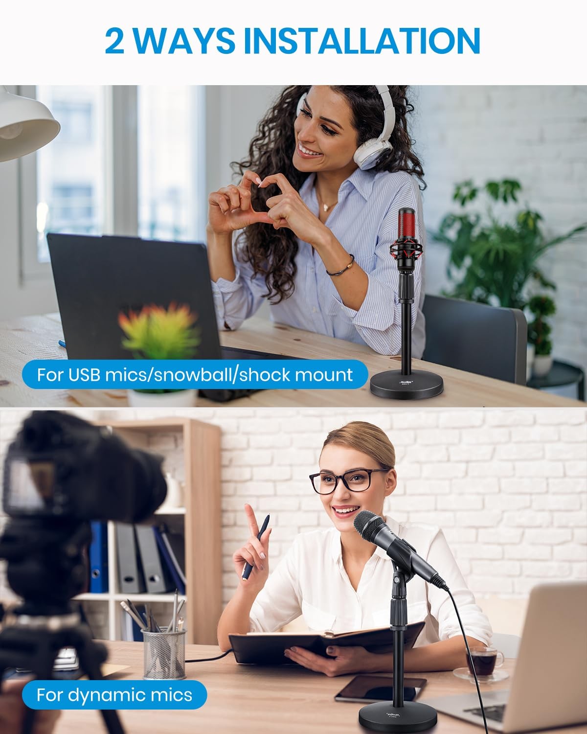 Desktop Microphone Stand, Moukey Upgraded Adjustable Table Mic Stand with Non-Sl