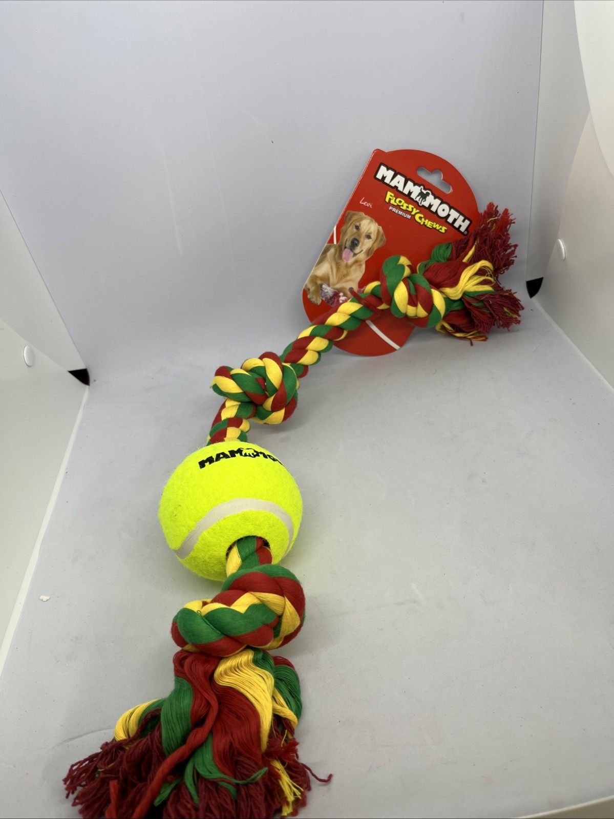 Mammoth Pet Products Flossy Chews Color 3 Knot Tug W/Large Tennis Ball – Premium