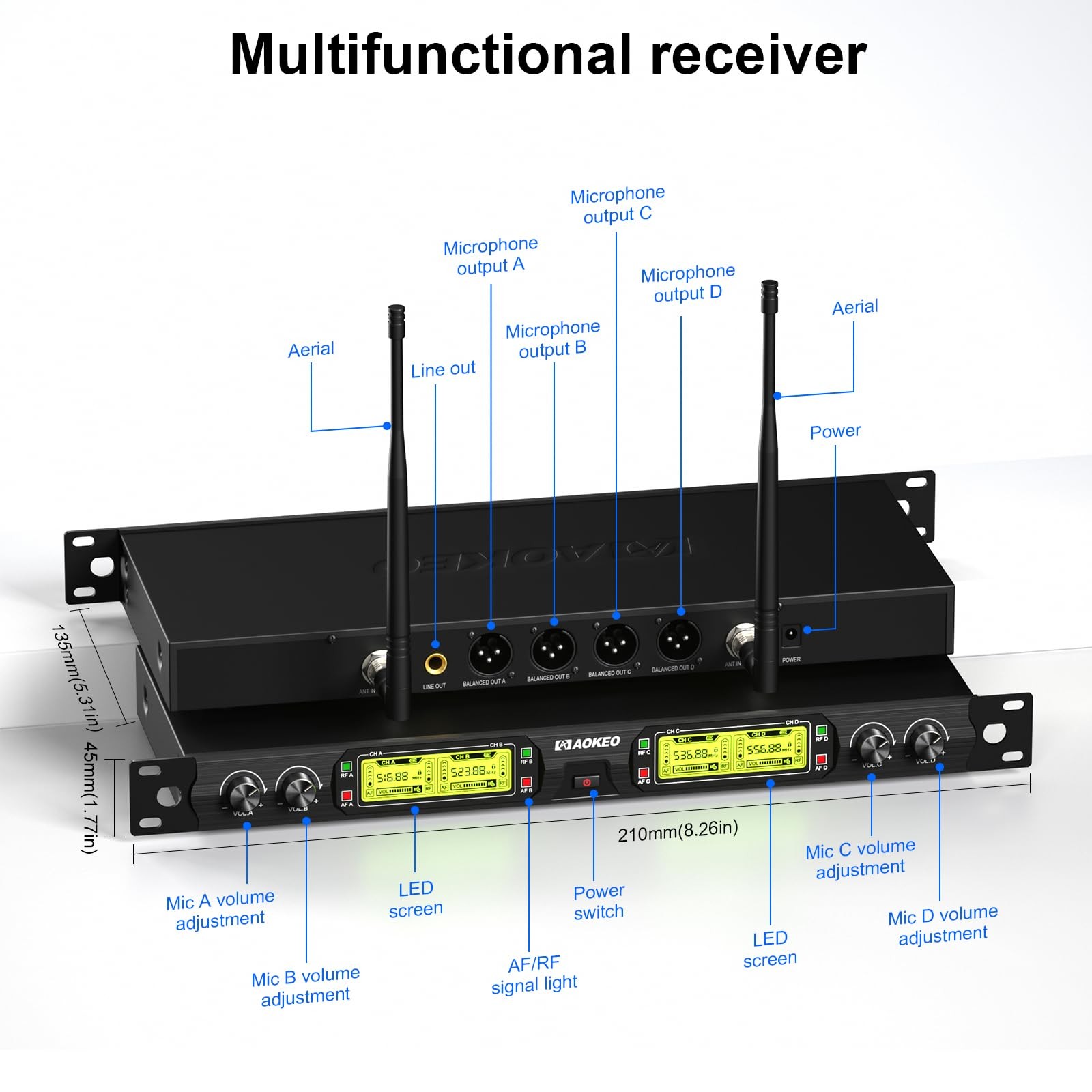 4-Channel UHF Wireless Microphone System with 4 Handheld Mics for Events