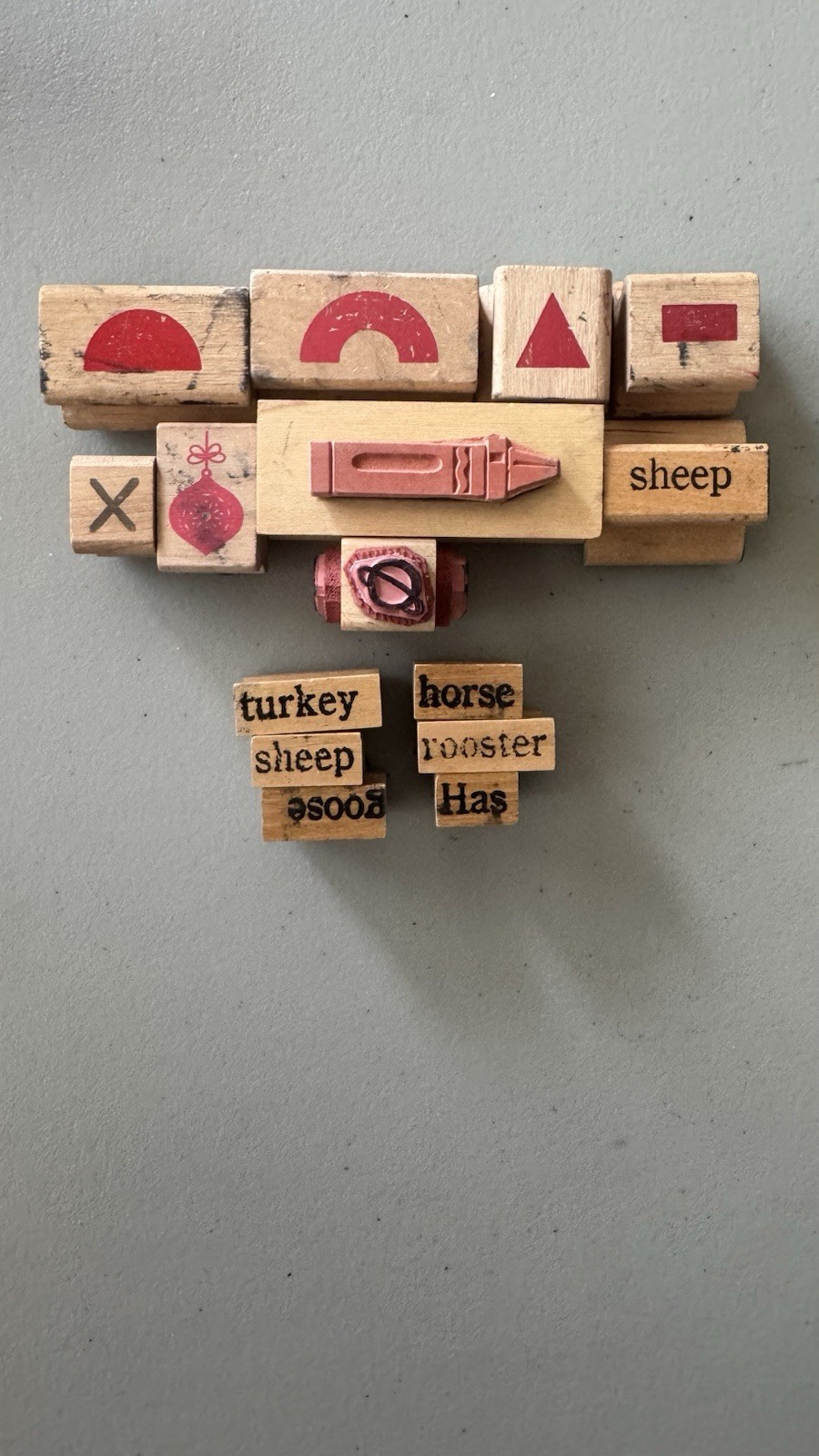 Vintage Rubber STAMP Lot of (15) Shapes Animals Words Objects NEW and Used