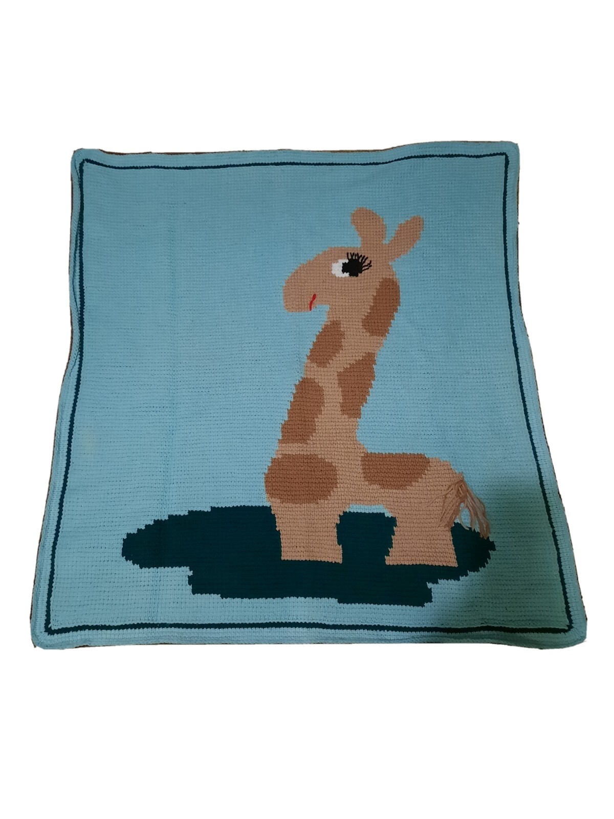Crochet Giraffe Afghan tight knit Blue,Brown,Green cute baby blanket 44X42