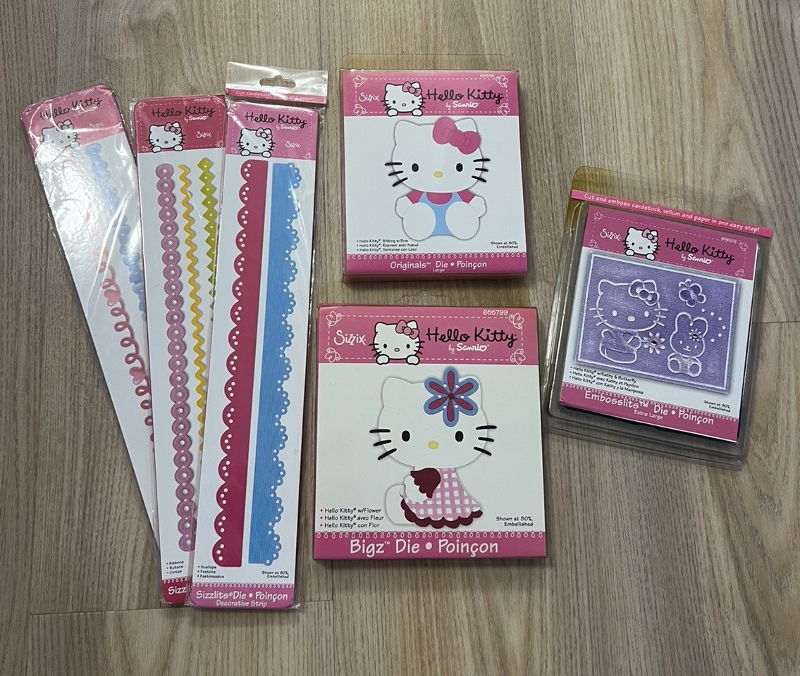 Hello Kitty Sizzlits LOT flower, sitting with bow, w/kathy & butterfly, boarder