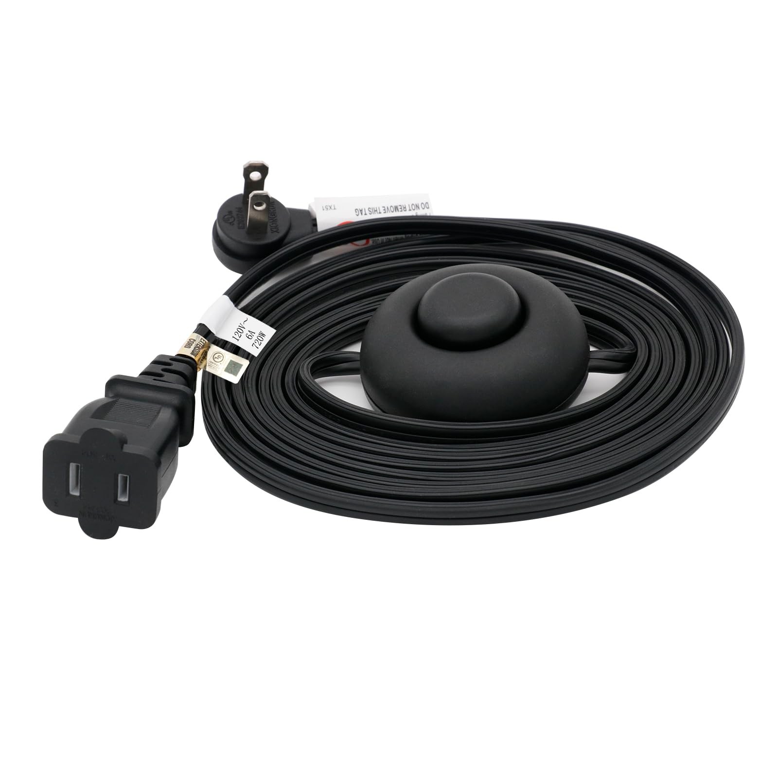 10 Feet 2 Prong Extension Cord with Foot Switch Black