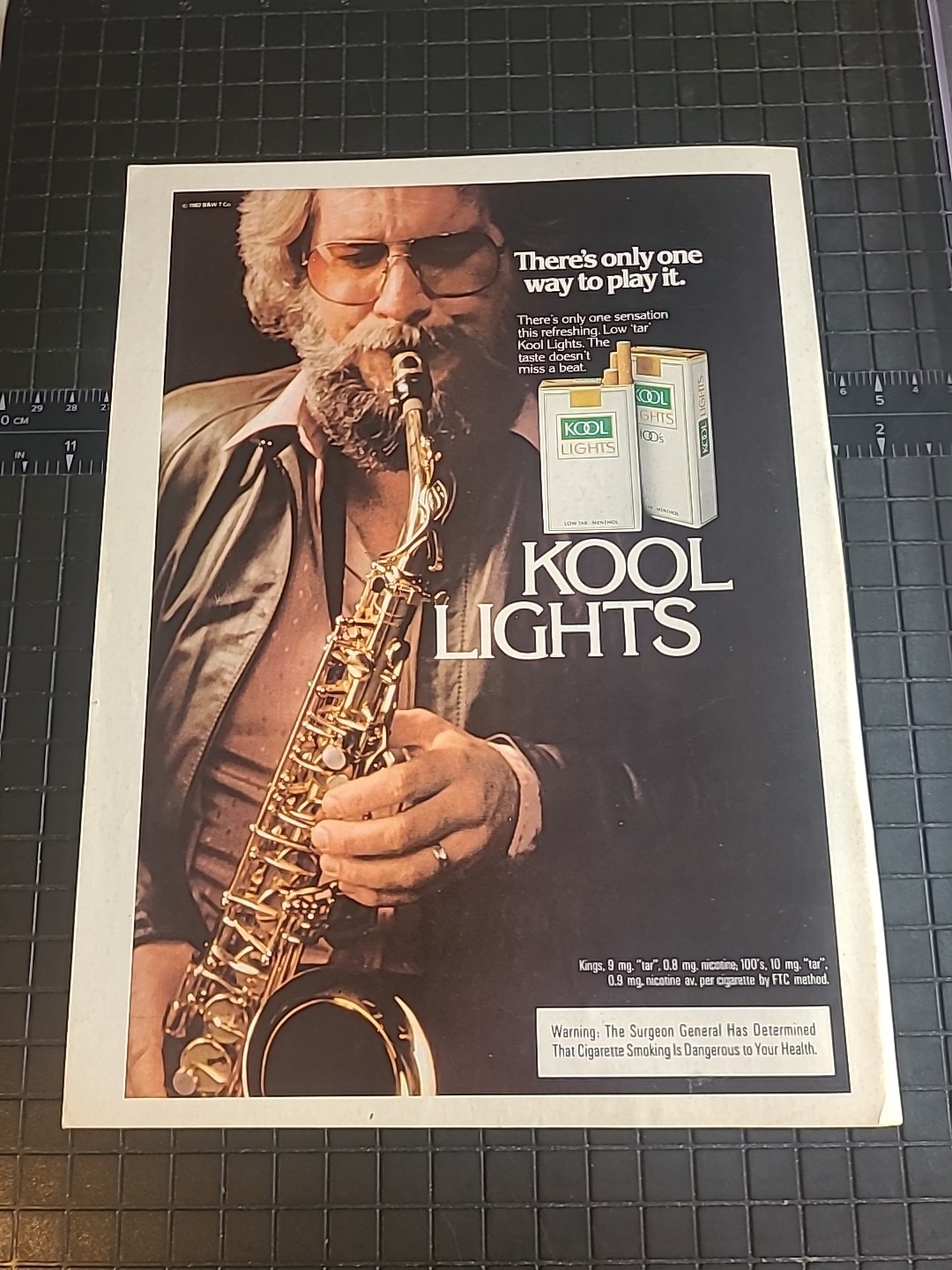 Kool Lights Cigarettes Saxophone Print Ad 1983 8x11 Promo Wall Art Vintage