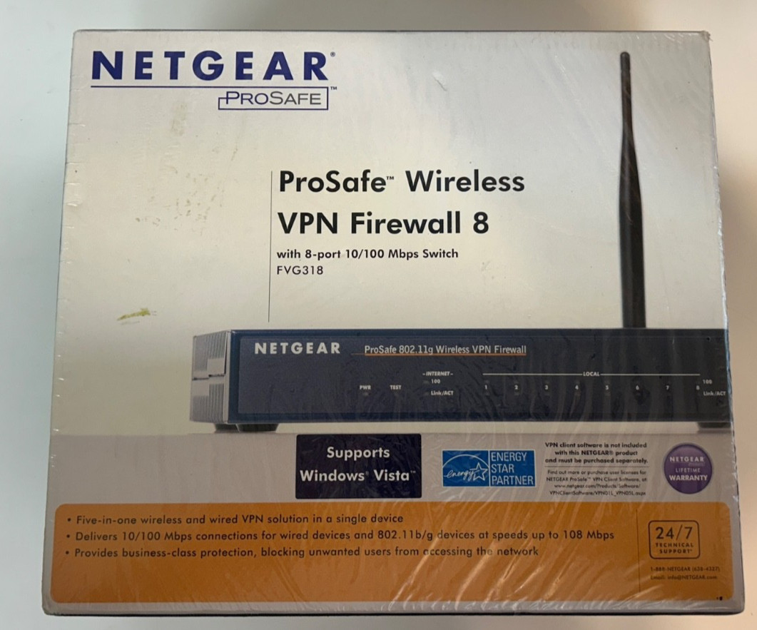 NETGEAR ProSafe 802.11g Wireless VPN Firewall 8 FVG318 onD