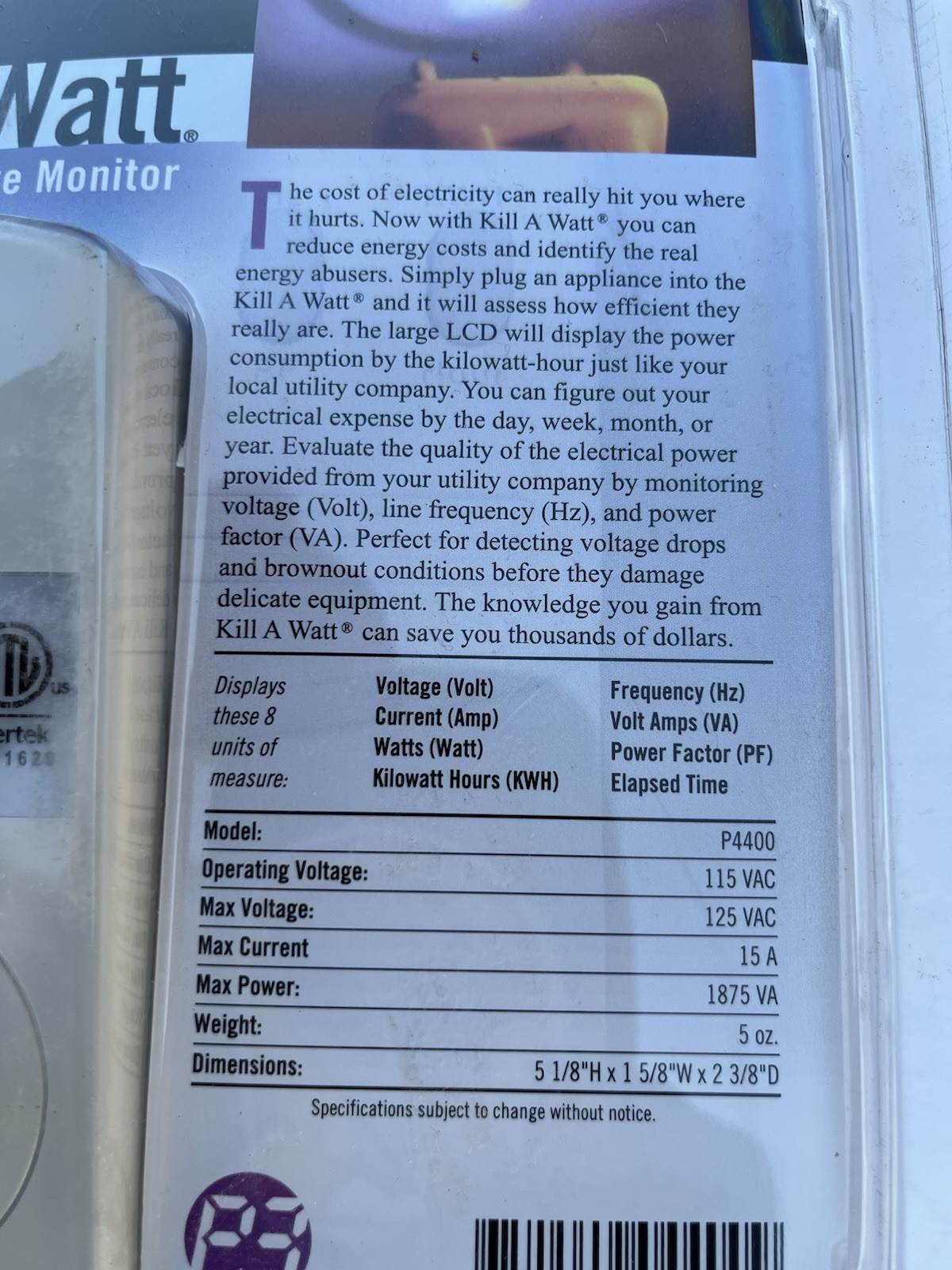 KILL A WATT ELECTRICITY USAGE MONITORS (2) P3 P4400