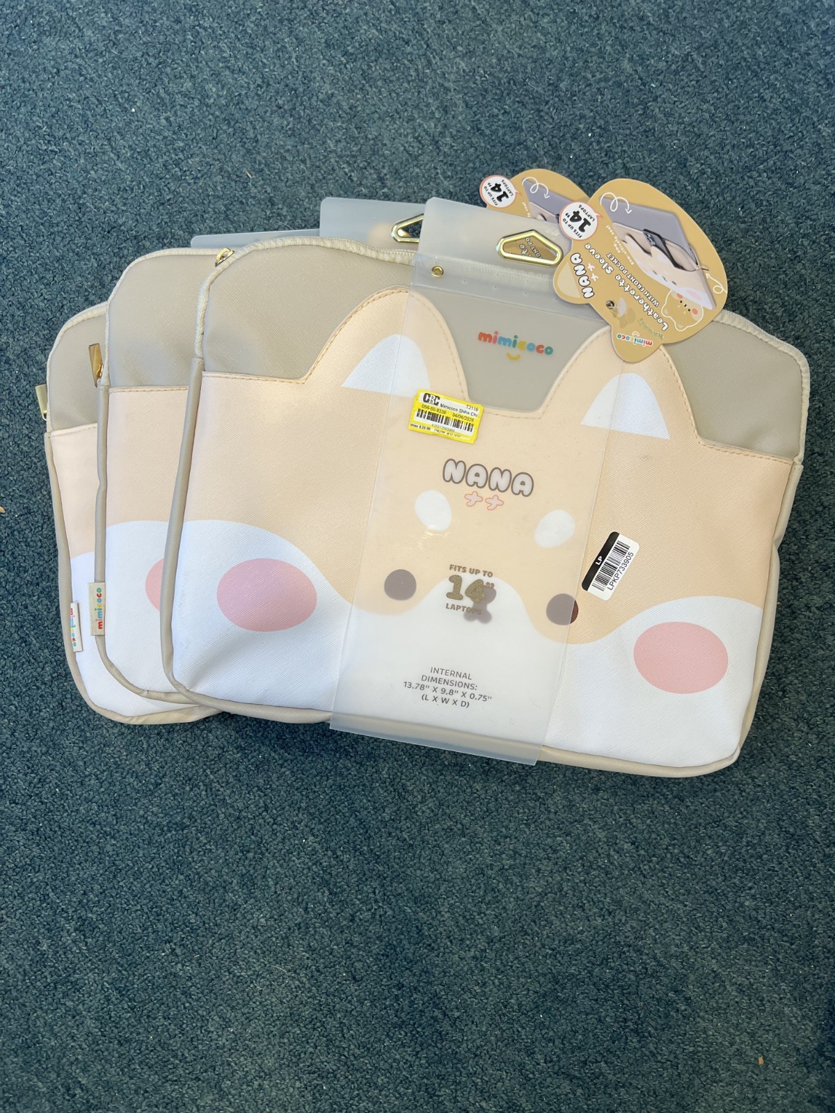 MimiCoco NANA 14” Laptop Sleeve Front Pocket - Shiba Character Beige