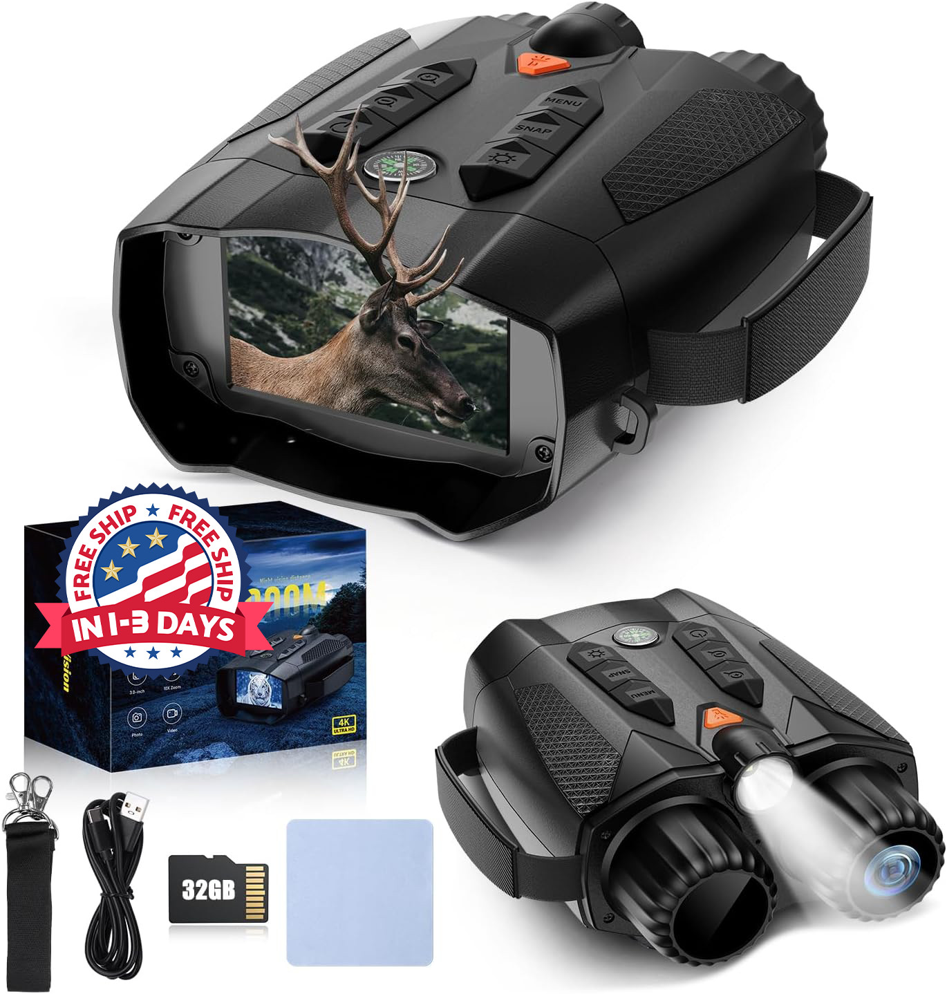 Binoculares de visión nocturna 4K con zoom de 10x y carga rápida de 5000 mAh