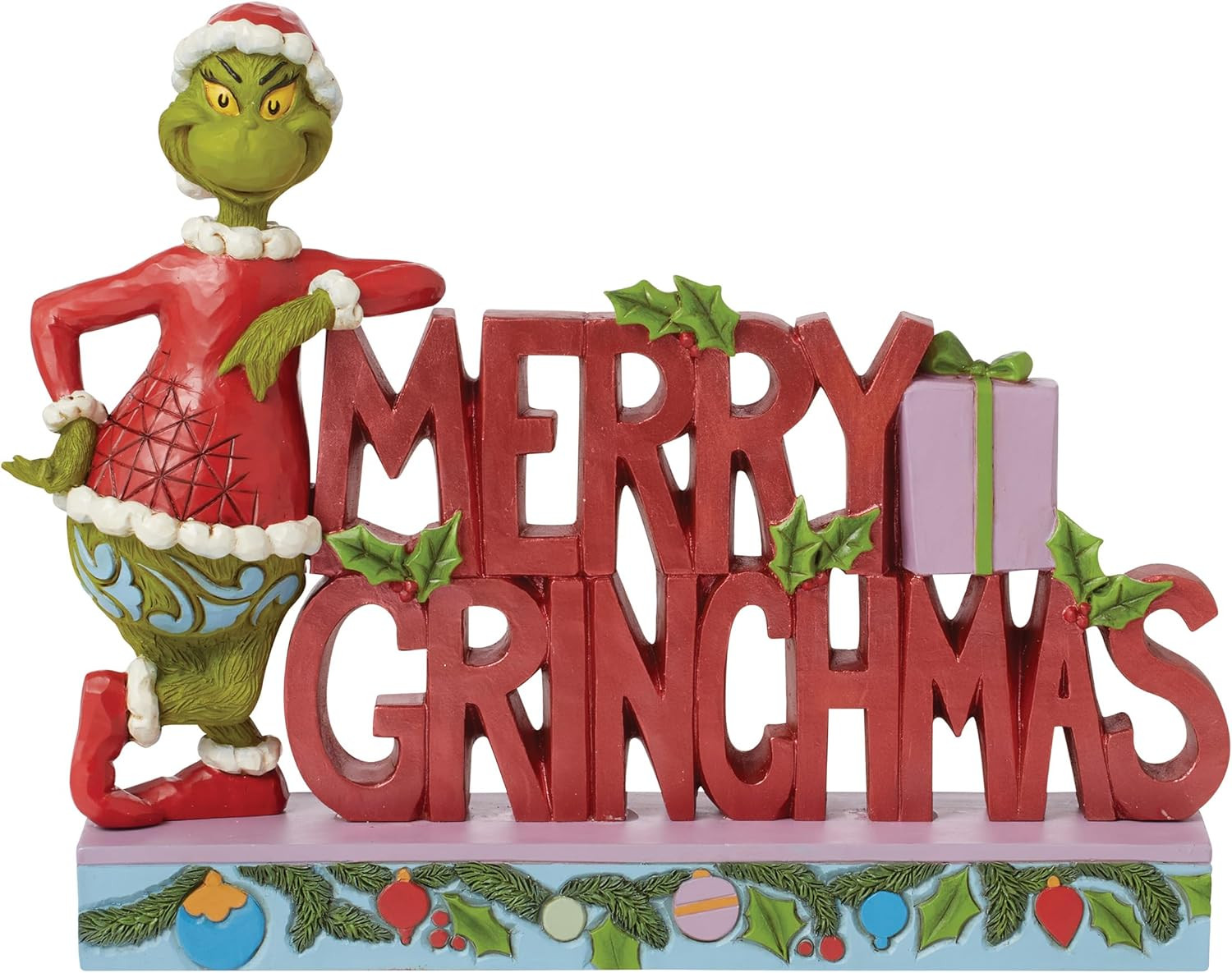 Dr. Seuss Grinch by Jim Shore Santa Grinch Merry Christmas Word Sign Grinch Figu